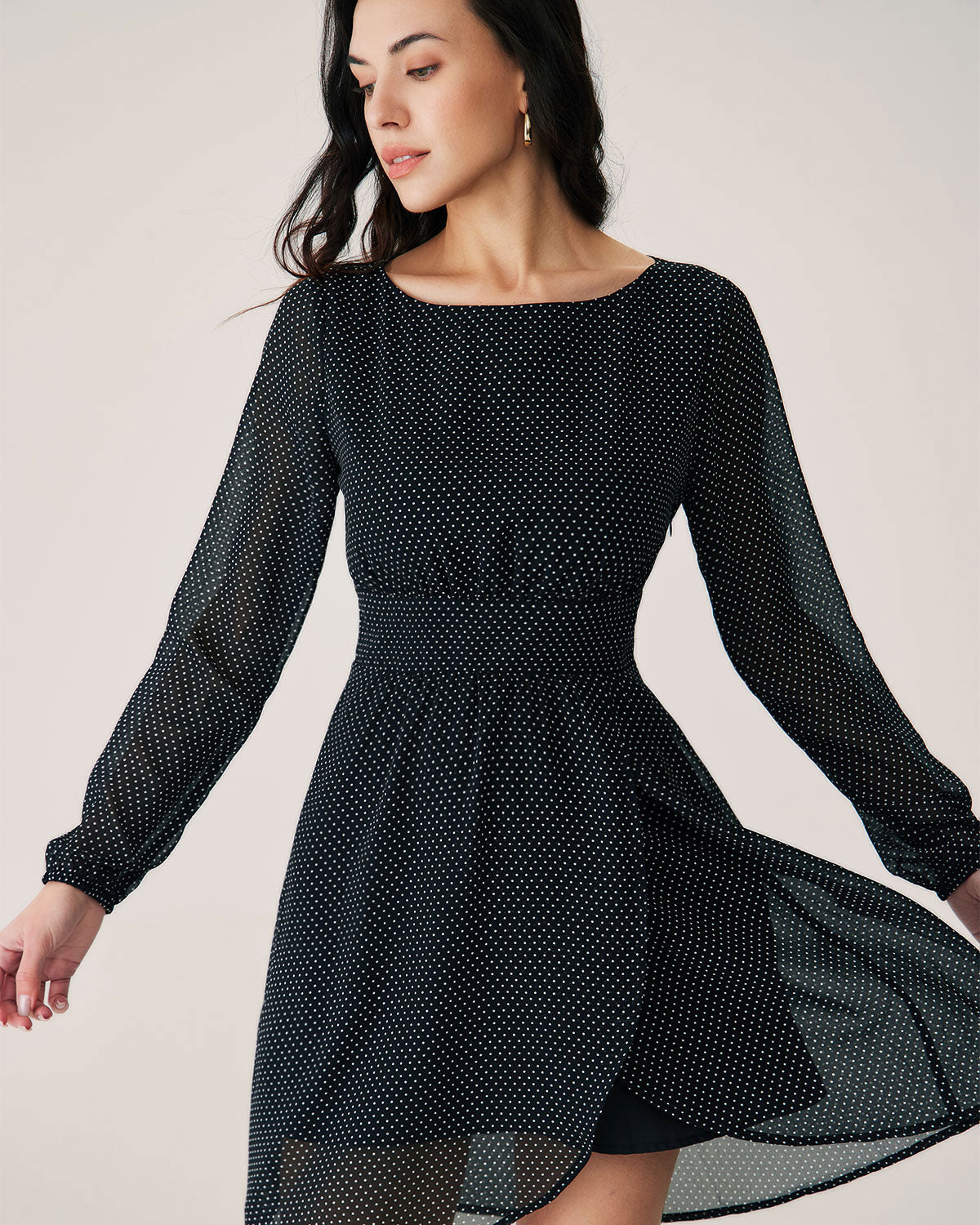 Belltoile™ Siyah Puantiyeli Kayık Yaka Mini Elbise