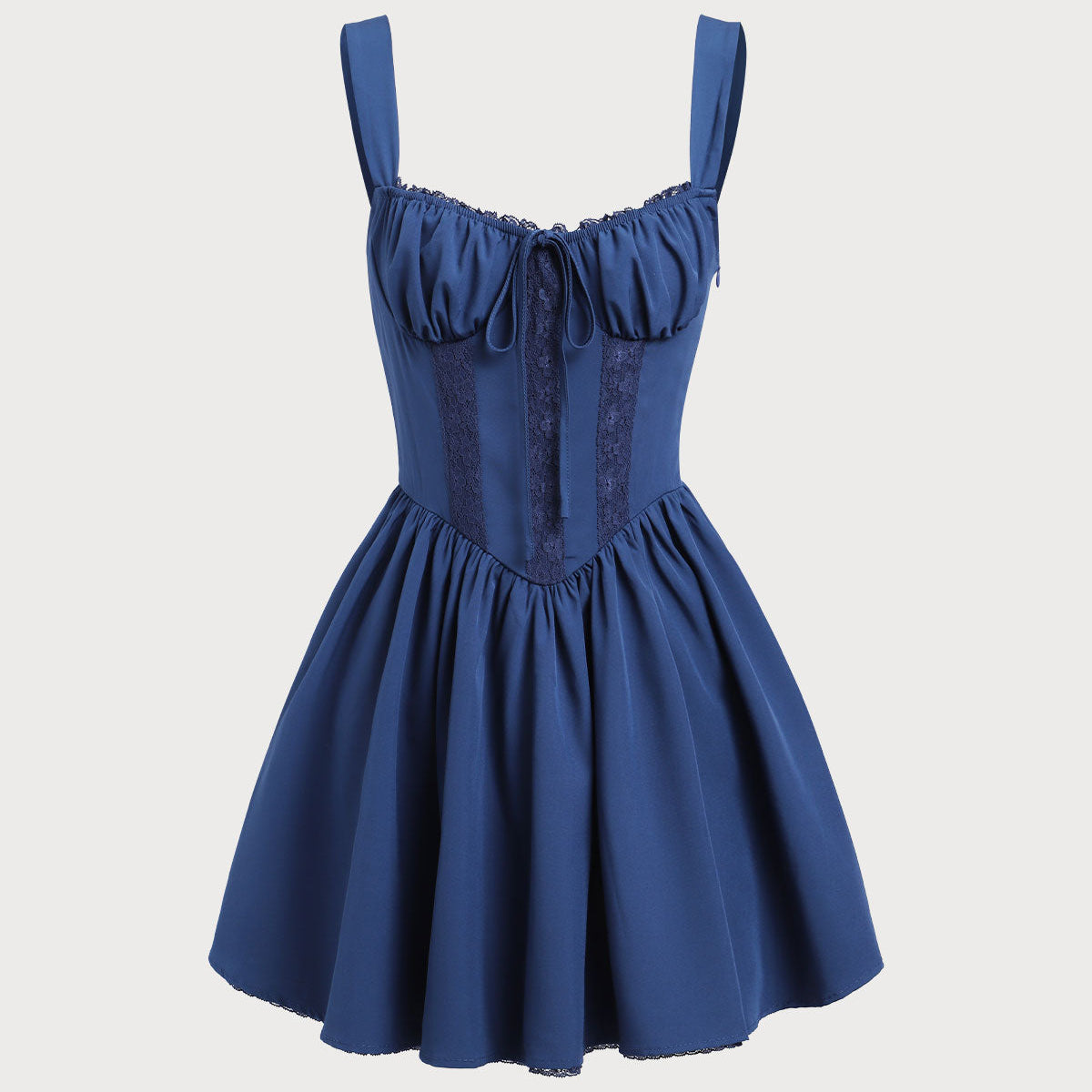 Belltoile Lacivert Dantelli Kare Yaka Slip Mini Elbise