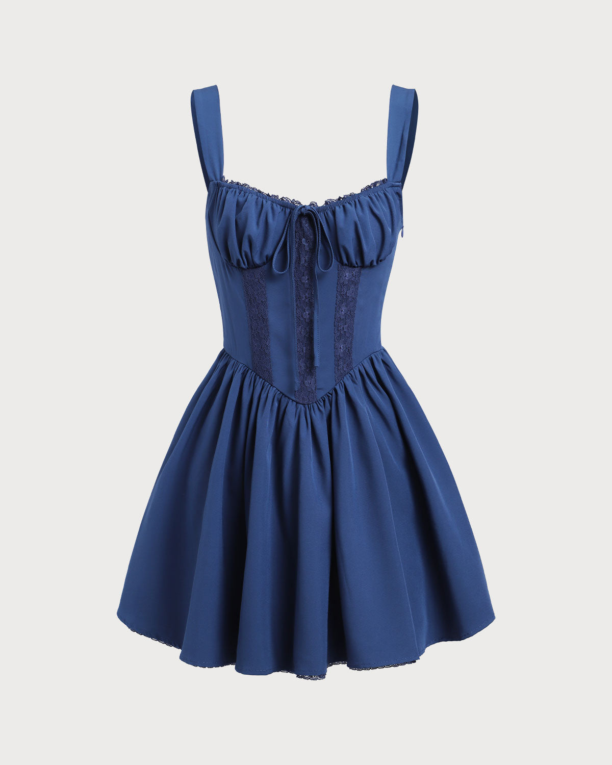 Belltoile Lacivert Dantelli Kare Yaka Slip Mini Elbise