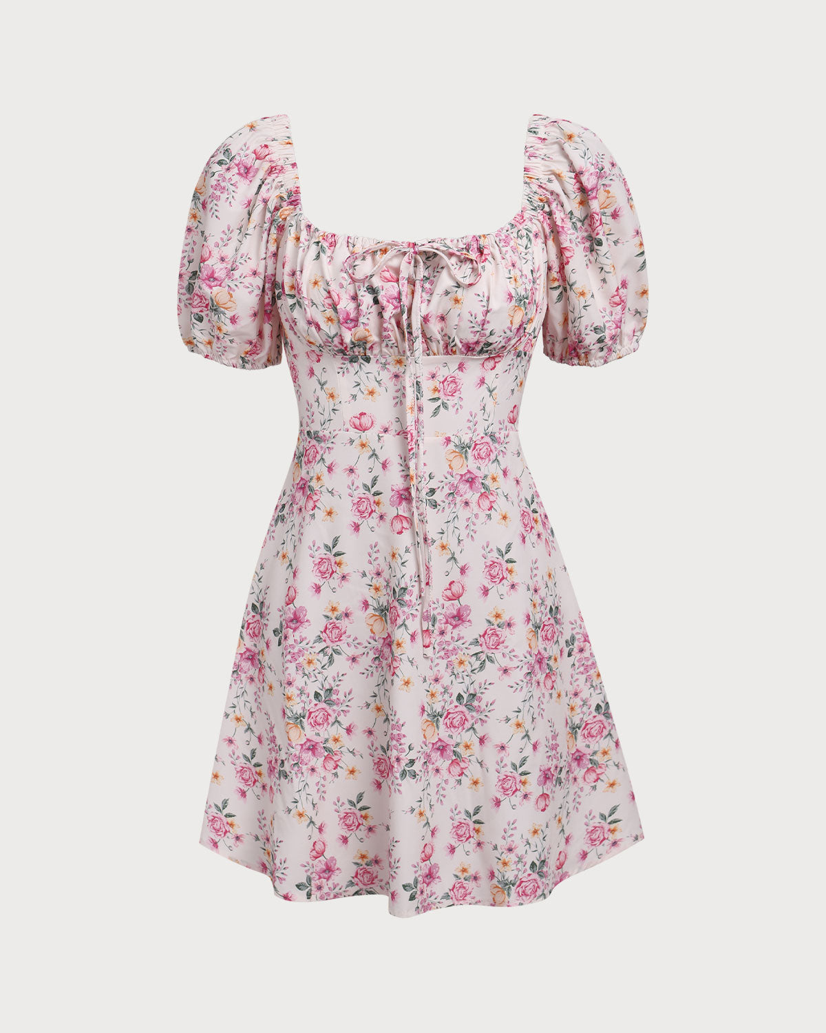 Belltoile Pembe Çiçekli Kare Yaka Dantelli Mini Elbise