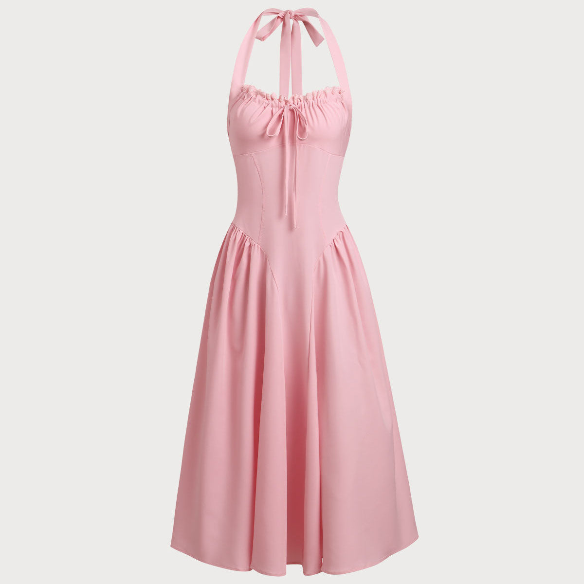 Belltoile Pembe Dantelli Boyundan Bağlamalı Midi Elbise