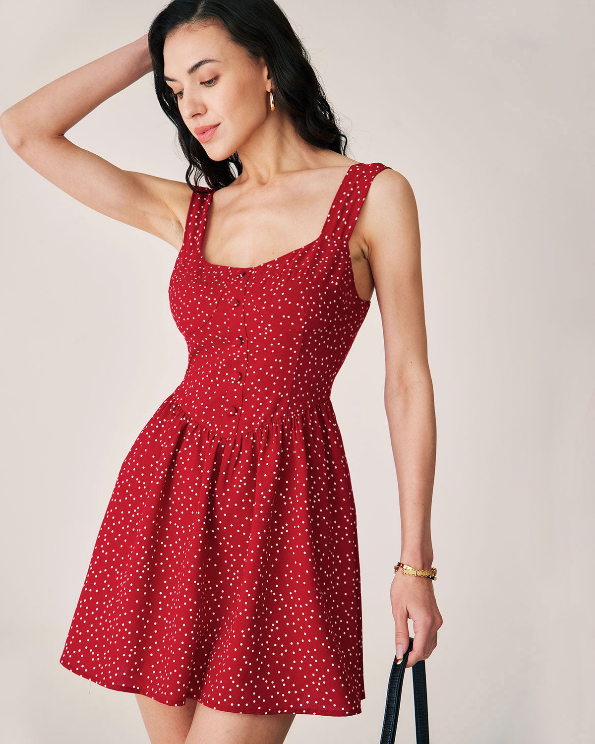 Belltoile™ Kırmızı Puantiyeli Slip Mini Elbise