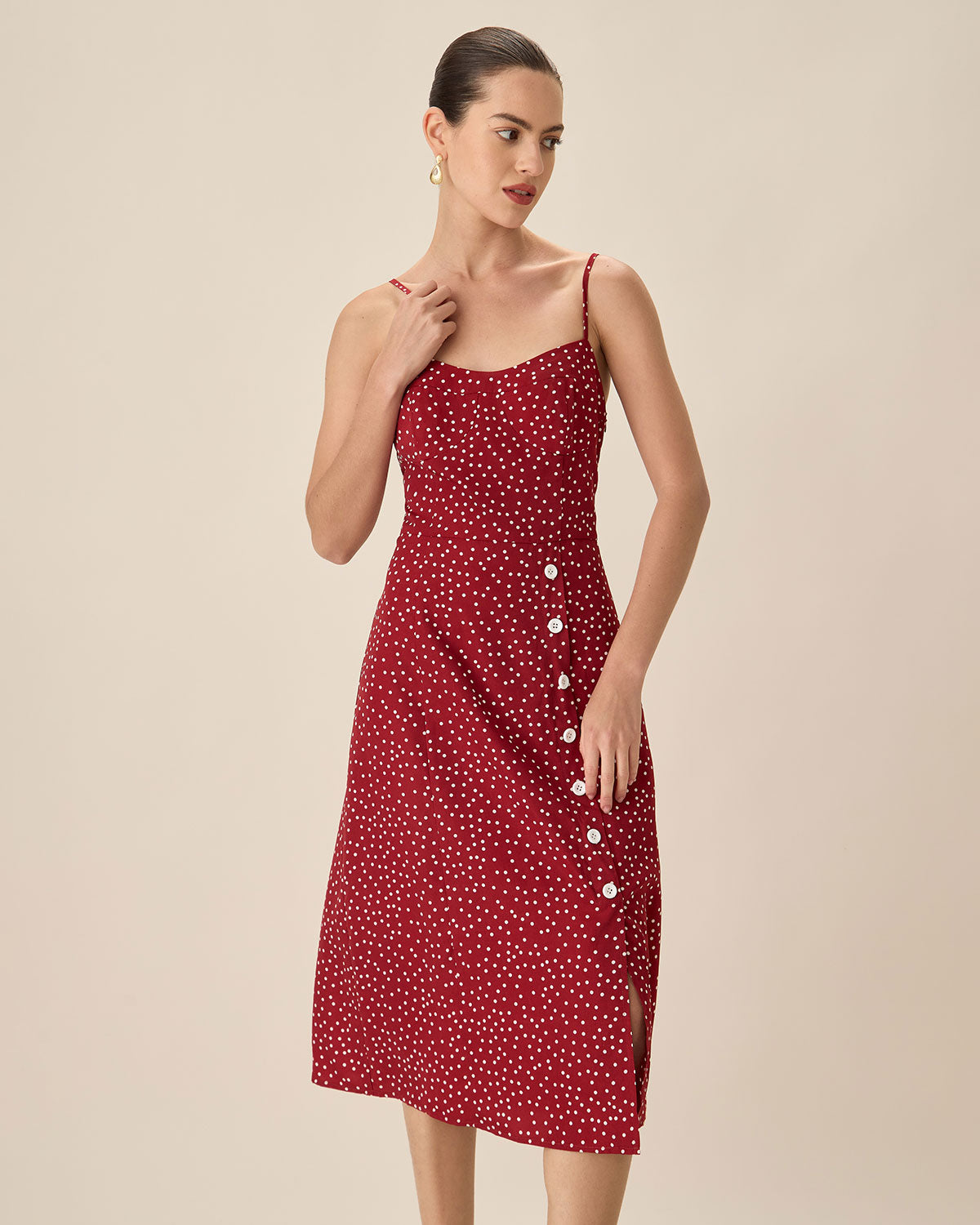 Belltoile™ Kırmızı Puantiyeli Slip Midi Elbise
