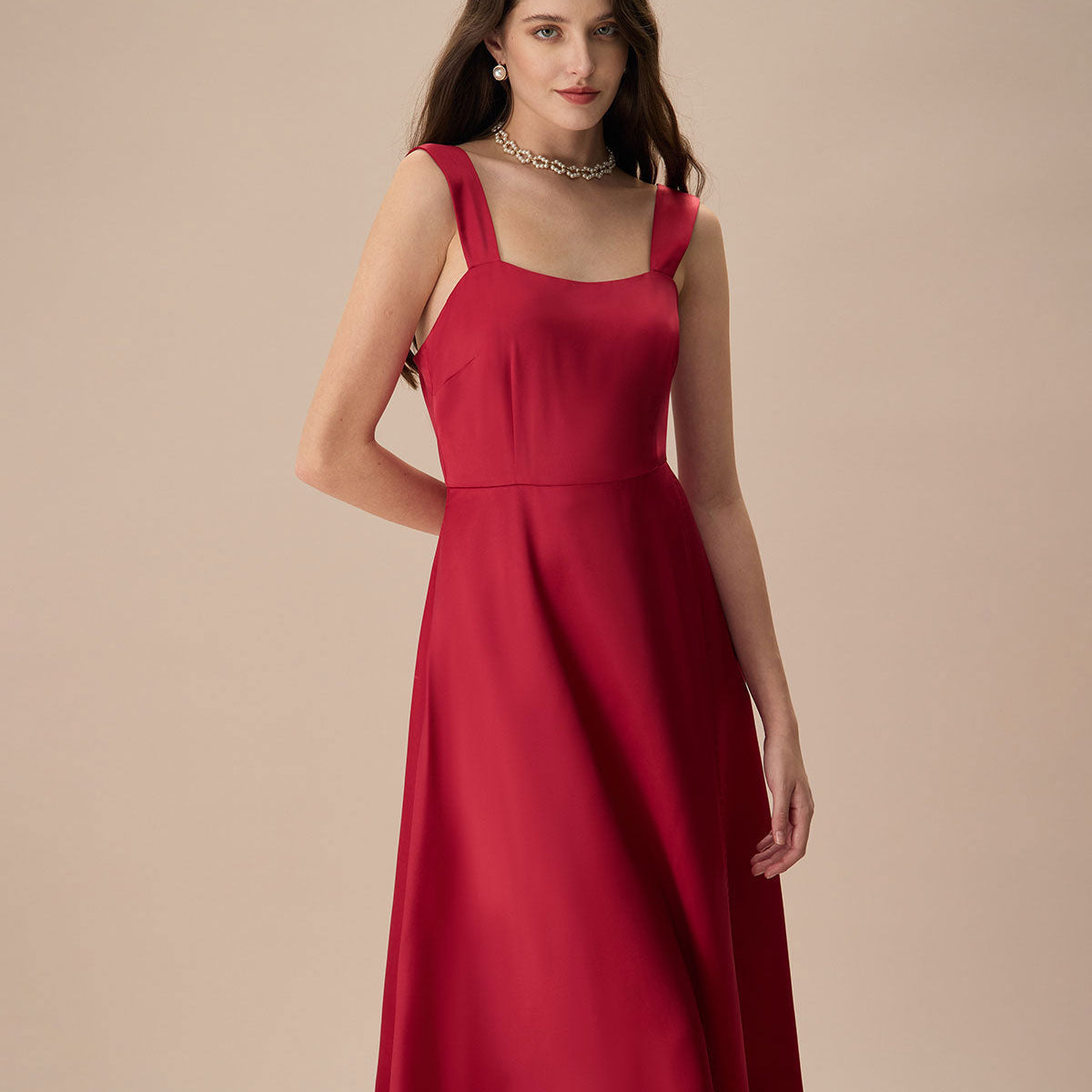 Belltoile™ Kadın Kırmızı Saten Slip Midi Elbise