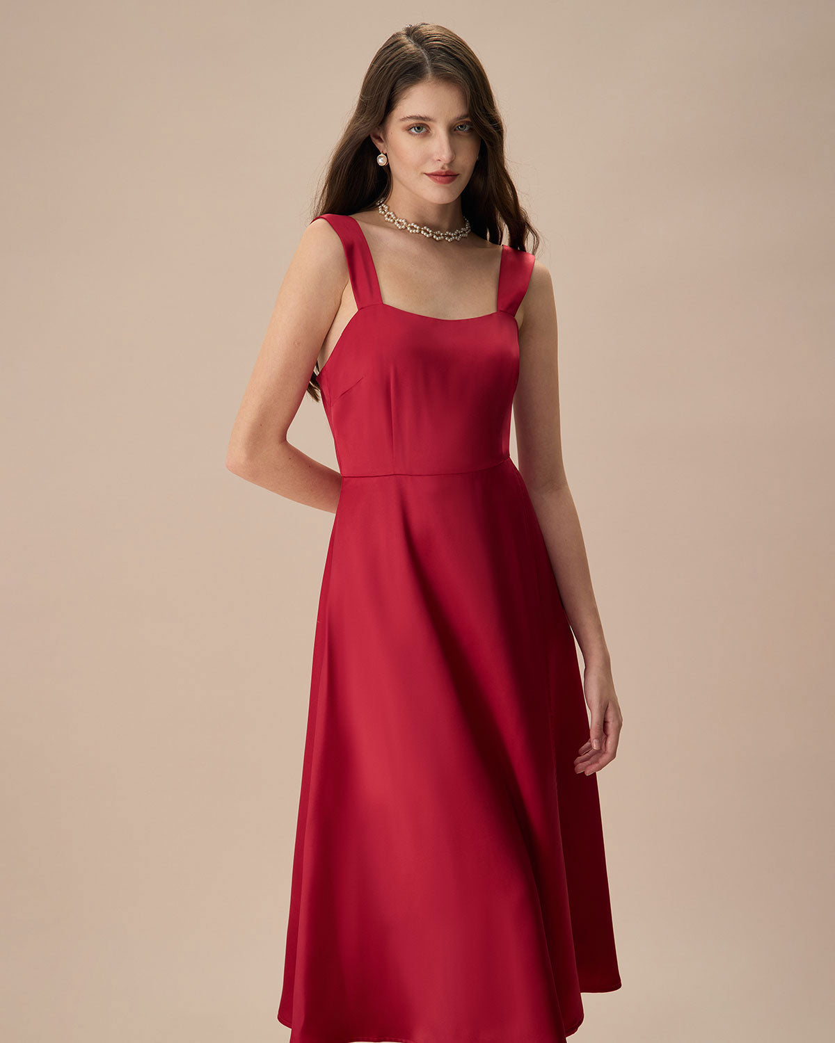 Belltoile™ Kadın Kırmızı Saten Slip Midi Elbise