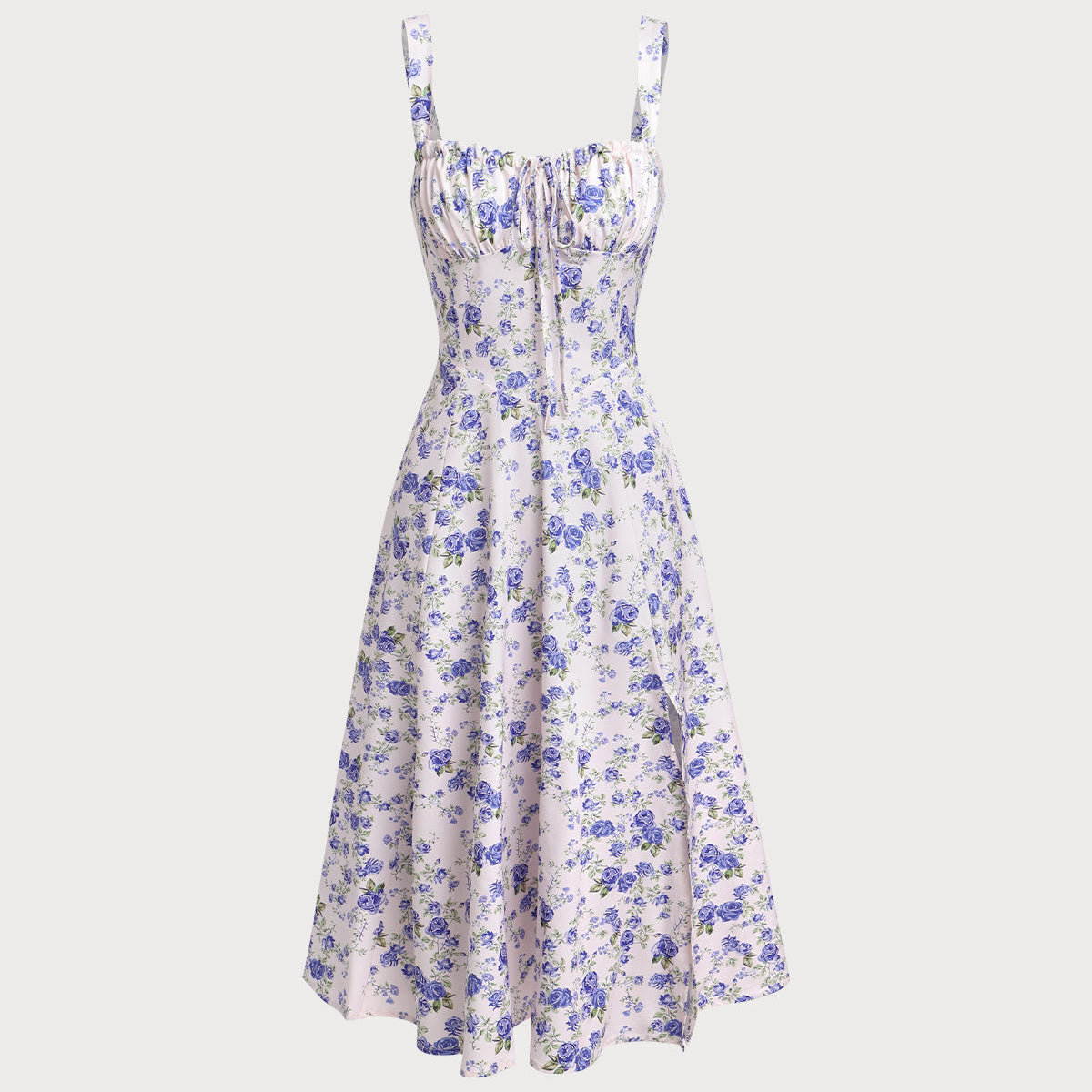 Belltoile Beyaz Çiçekli Dantelli Slip Midi Elbise
