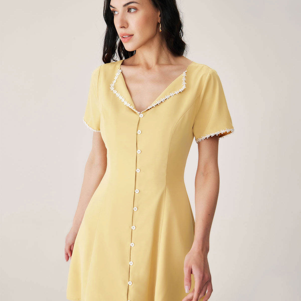 Belltoile Sarı V Yaka Düğmeli Mini Elbise