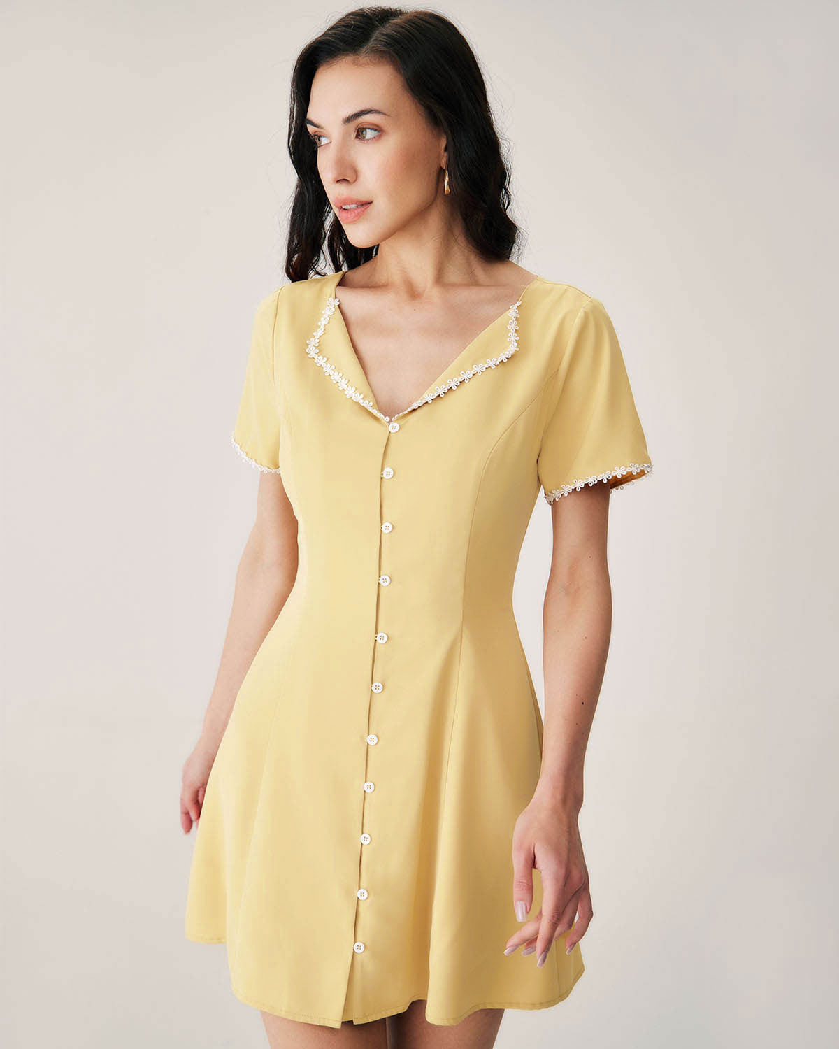 Belltoile Sarı V Yaka Düğmeli Mini Elbise