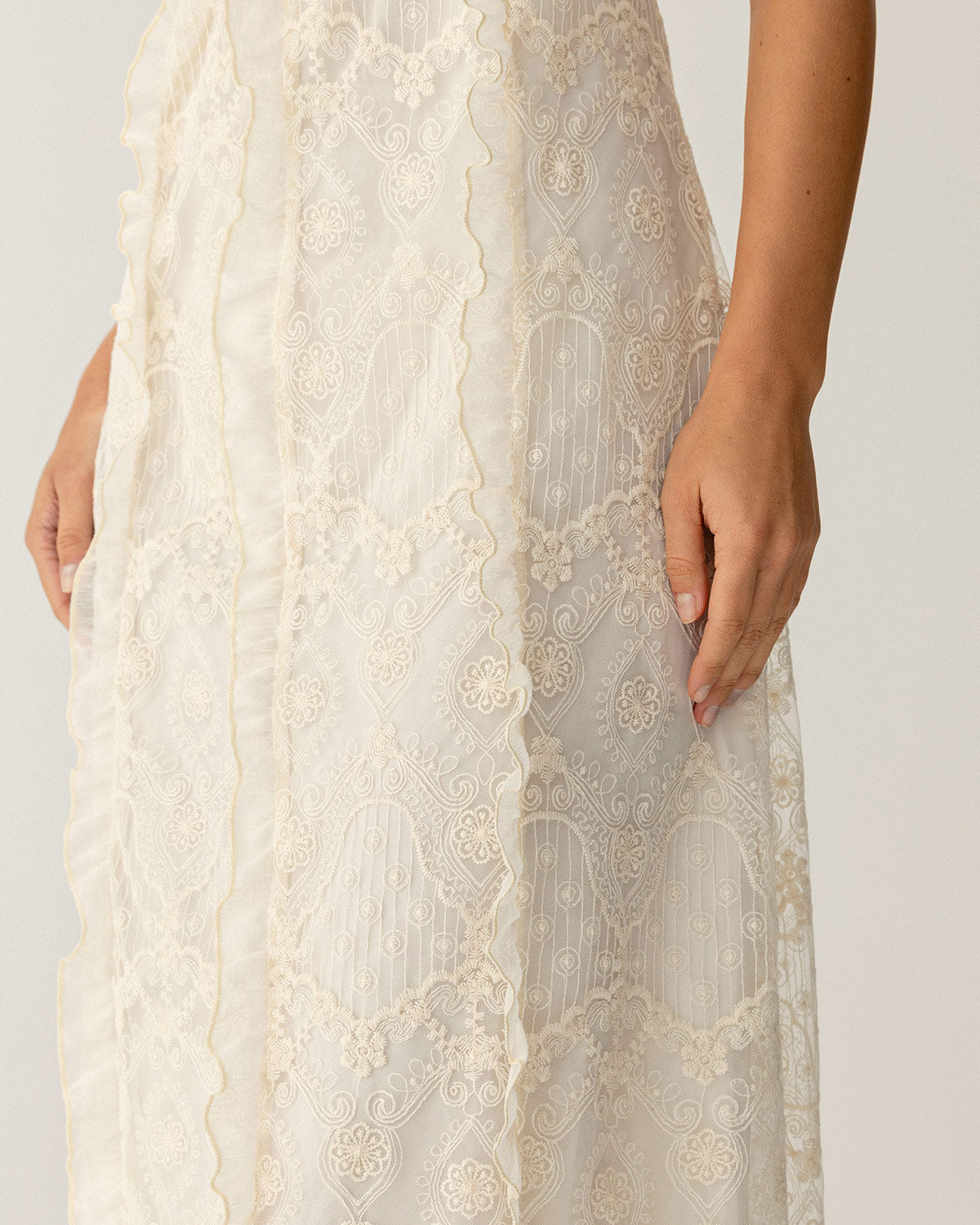 Belltoile™ Kayısı Dokulu Dantel Slip Maxi Elbise