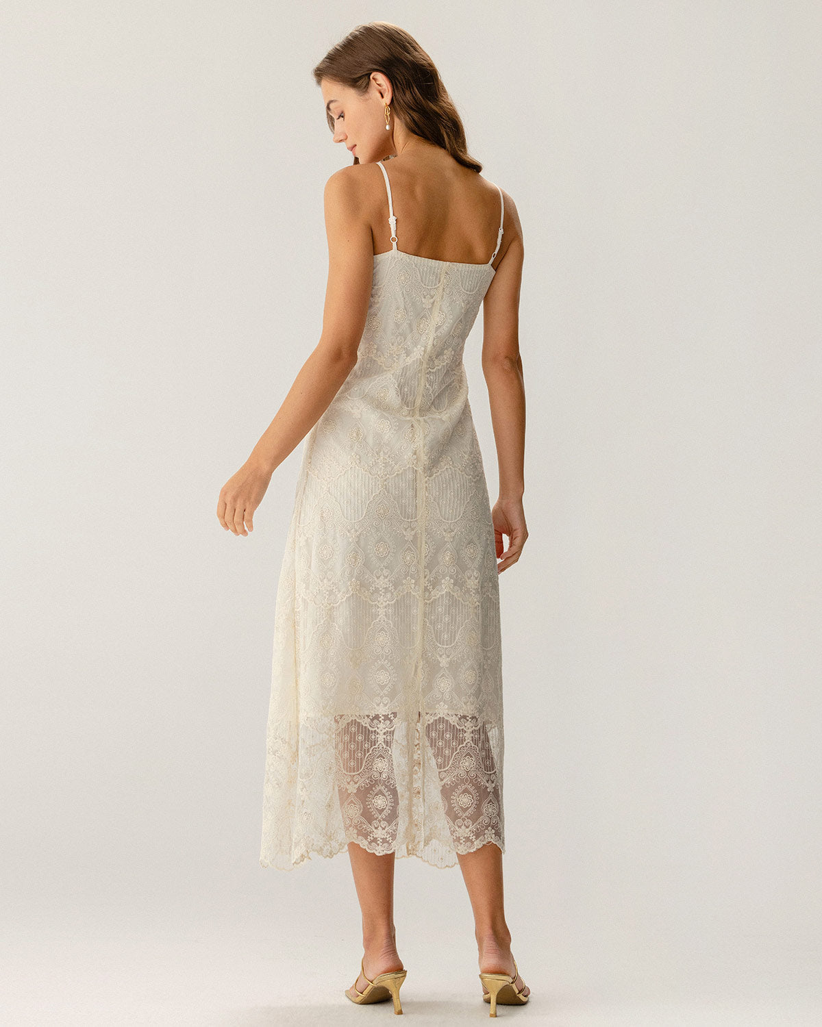Belltoile™ Kayısı Dokulu Dantel Slip Maxi Elbise