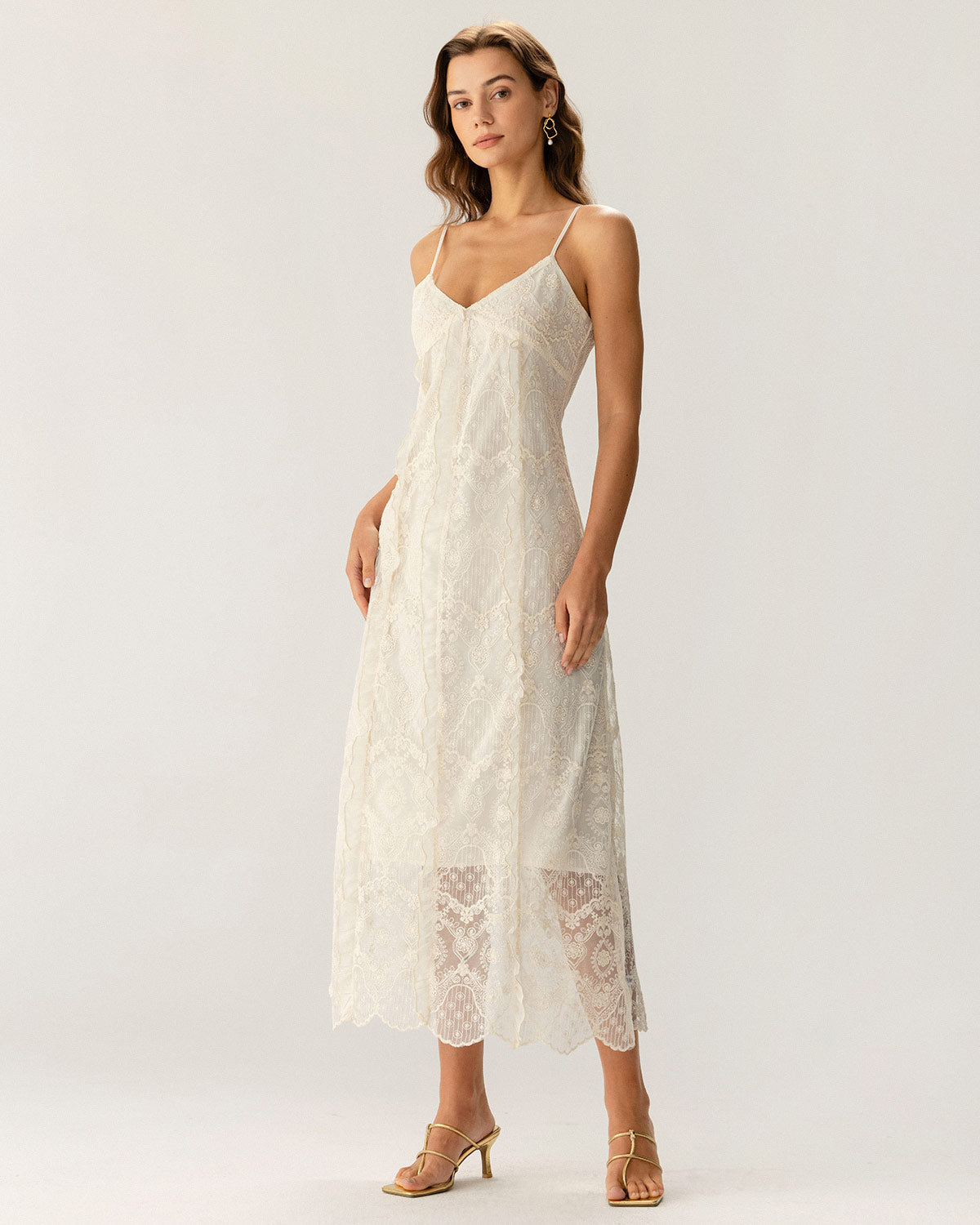 Belltoile™ Kayısı Dokulu Dantel Slip Maxi Elbise