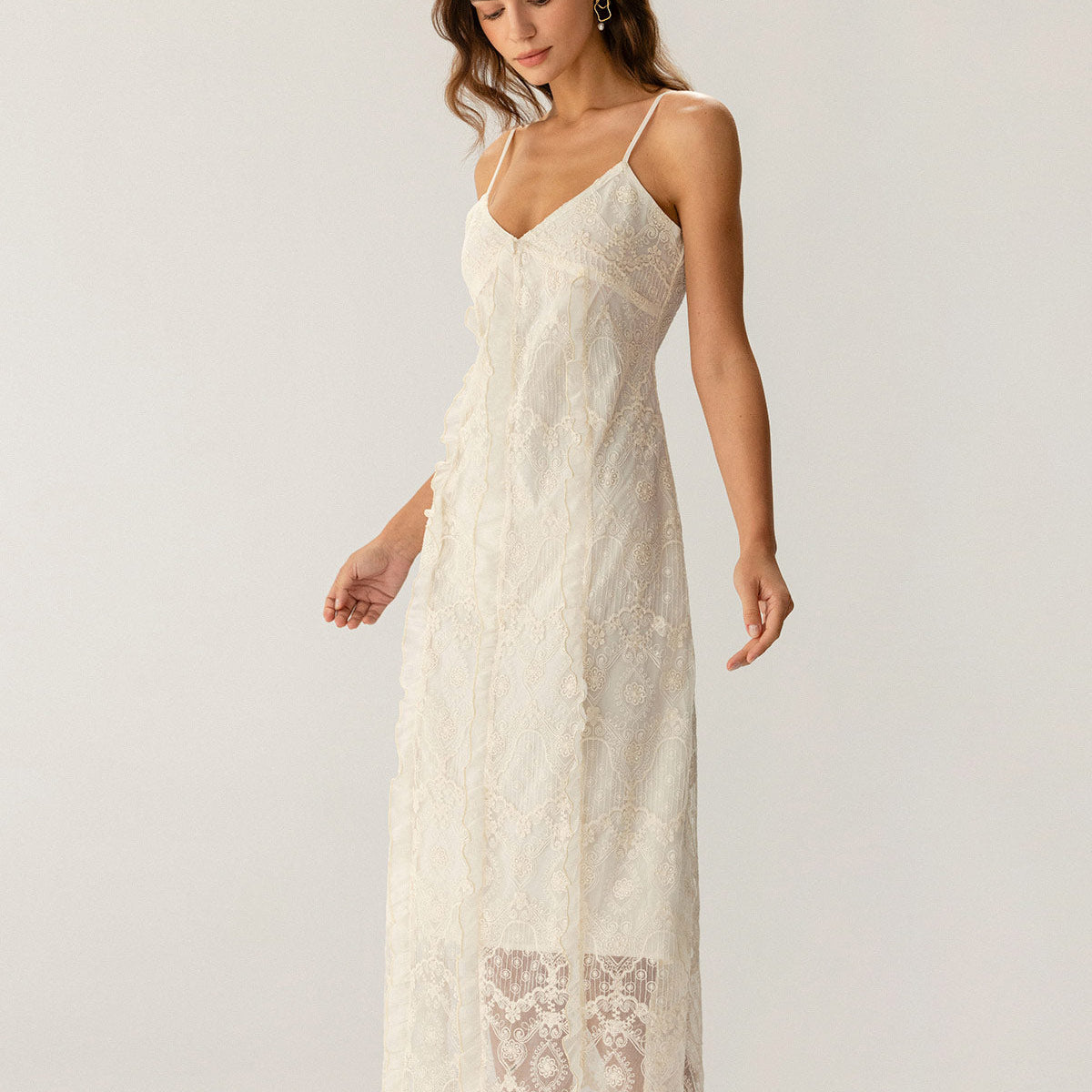 Belltoile™ Kayısı Dokulu Dantel Slip Maxi Elbise