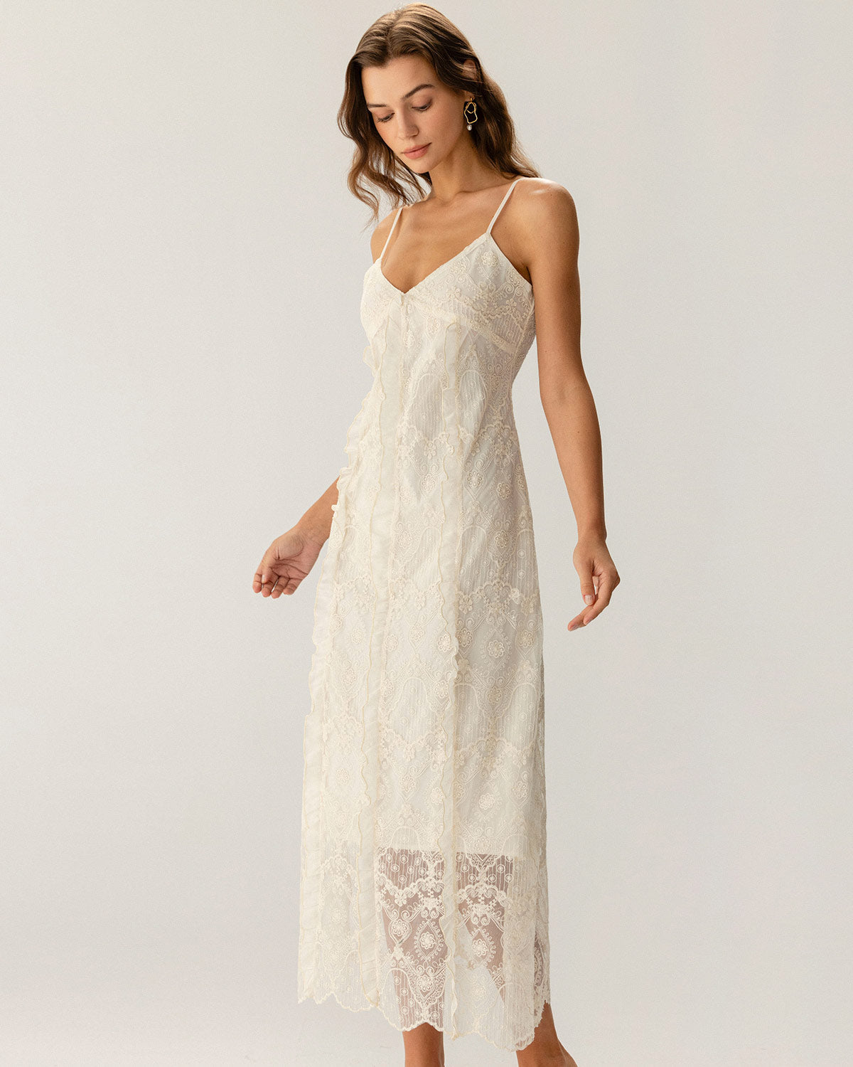 Belltoile™ Kayısı Dokulu Dantel Slip Maxi Elbise