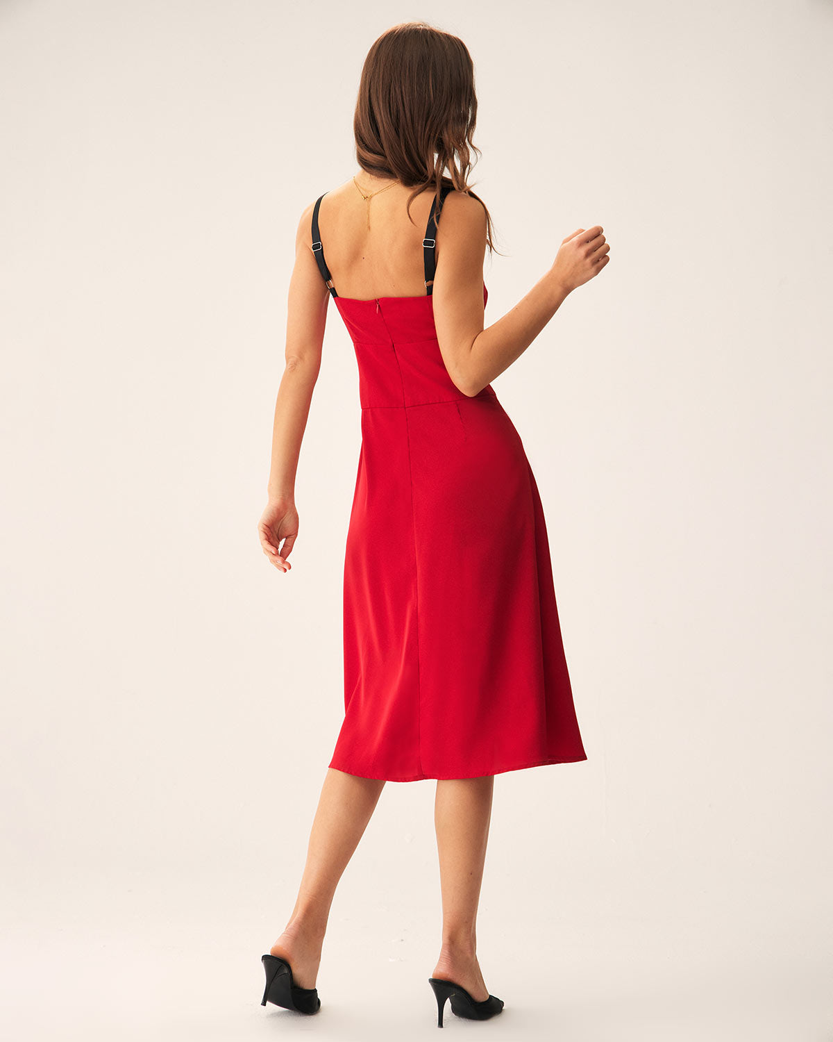 Belltoile™ Kırmızı Kontrast Yırtmaçlı Slip Midi Elbise