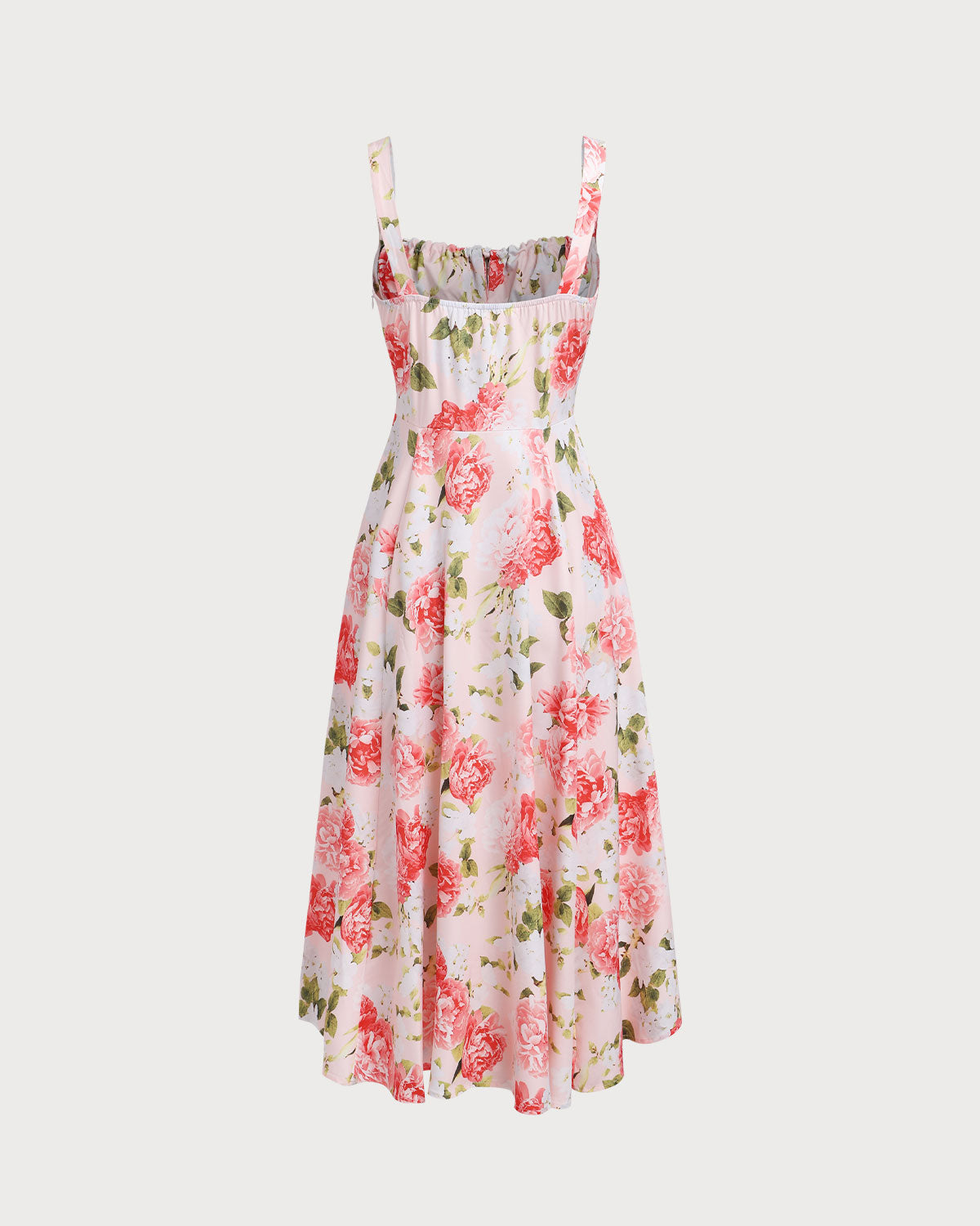 Belltoile Pembe Çiçekli Kare Yaka Yırtmaçlı Slip Midi Elbise