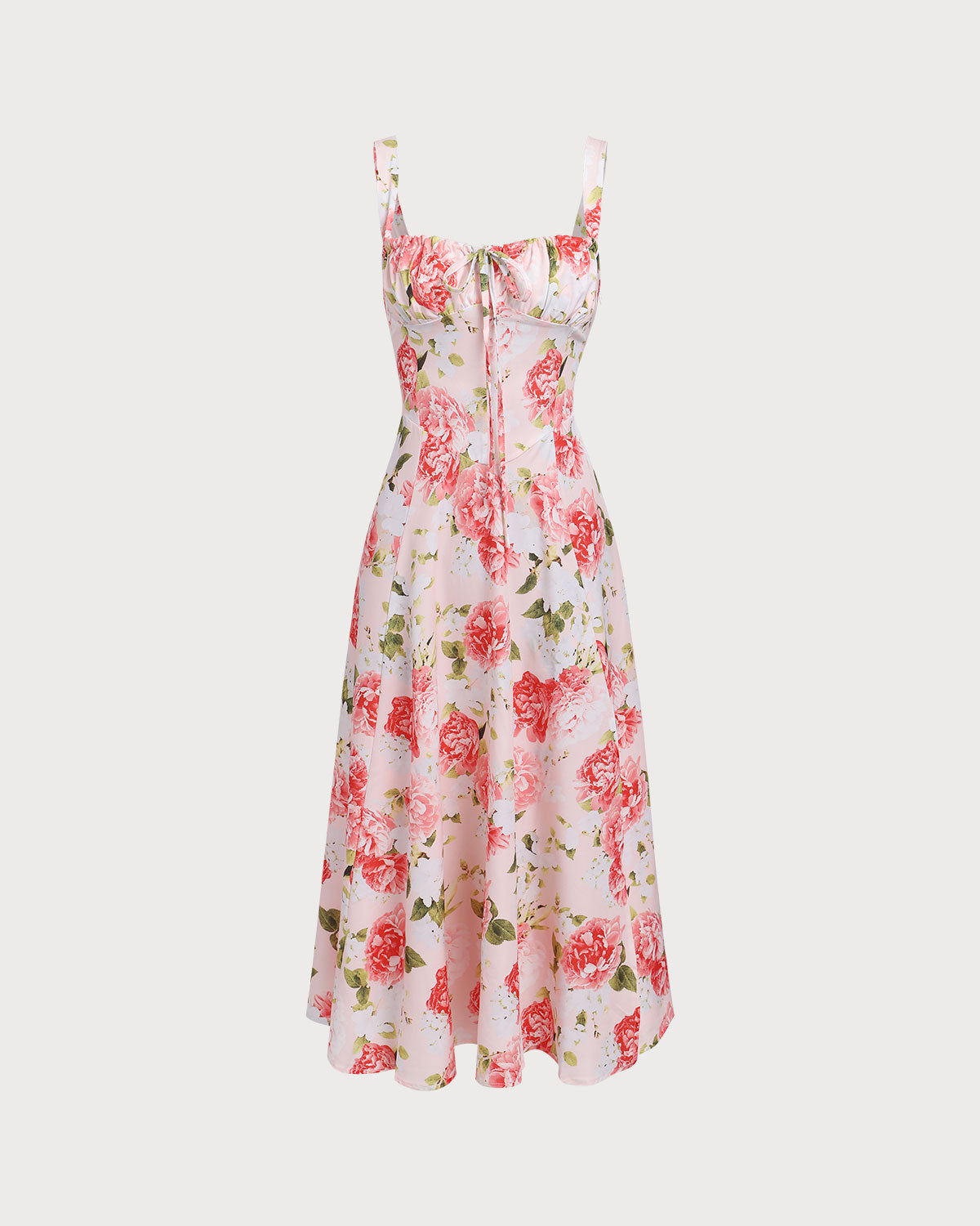 Belltoile Pembe Çiçekli Kare Yaka Yırtmaçlı Slip Midi Elbise