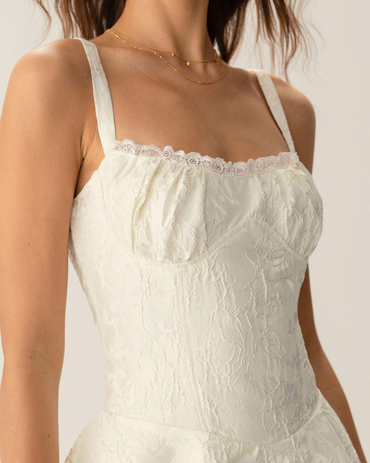 Belltoile Beyaz Jakarlı Dantelli Slip Mini Elbise