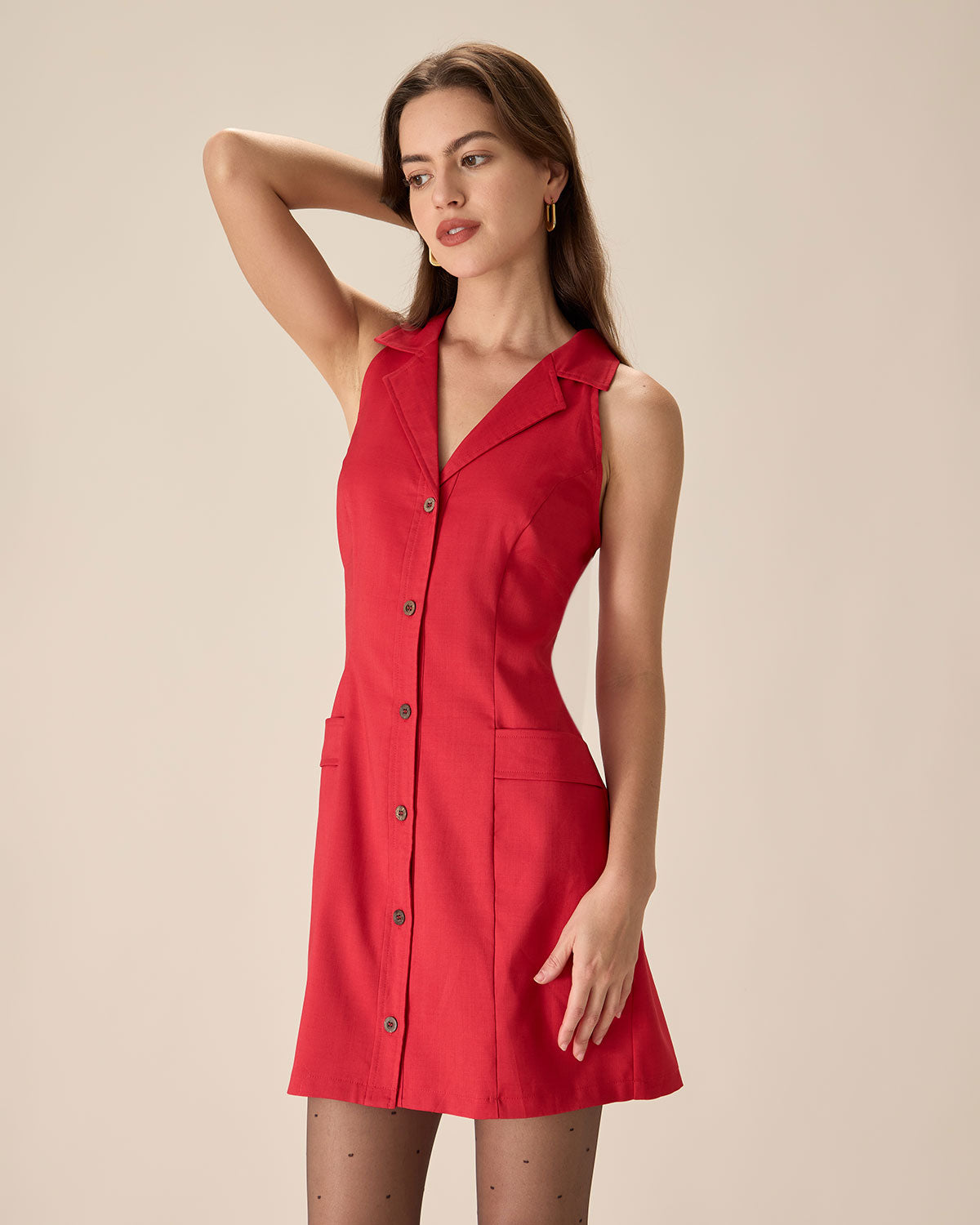 Belltoile Kırmızı Yakalı Cep Düğmeli Mini Elbise