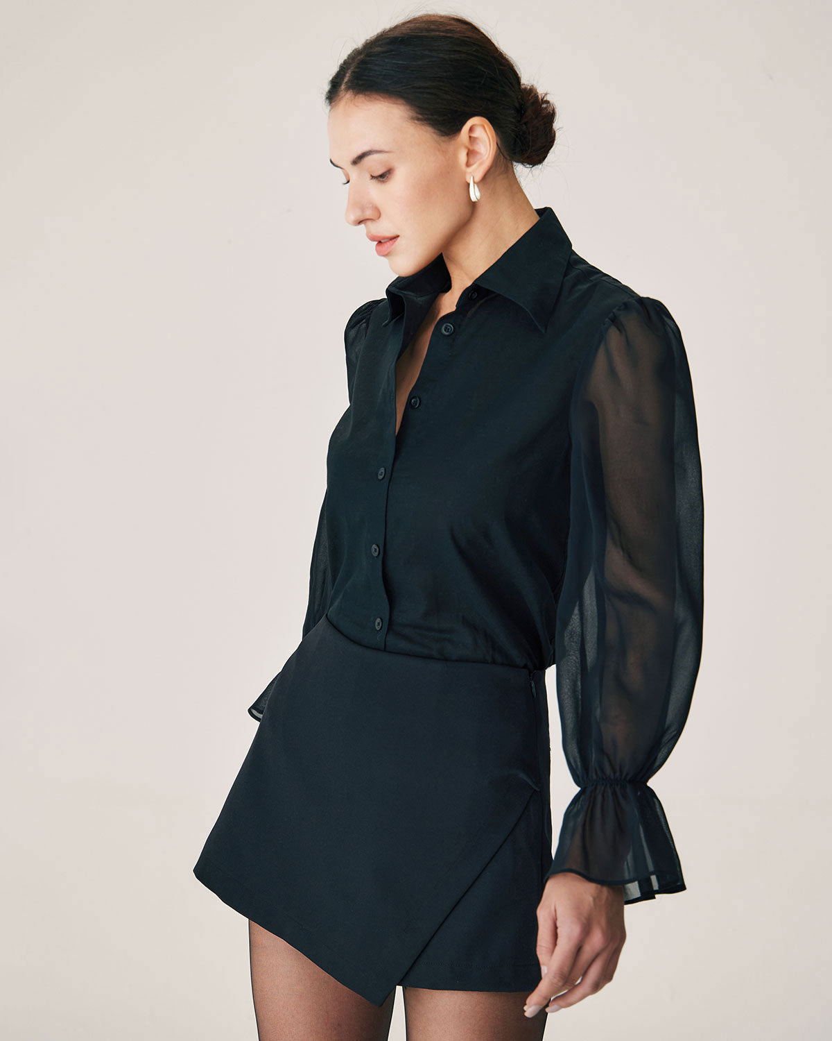 Belltoile™ Siyah Transparan Şair Kol Bluz