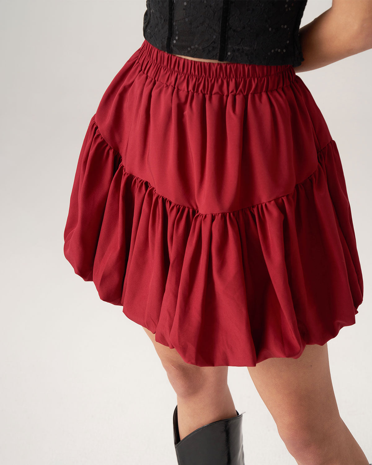 Belltoile™ Bettydress-Kırmızı Beli Lastikli Baloncuklu Mini Etek