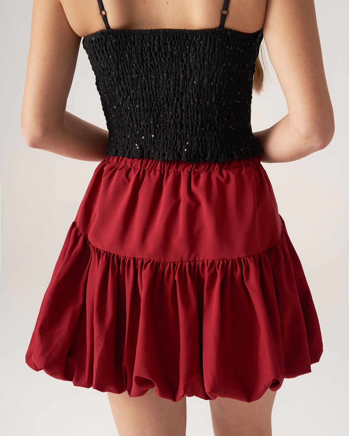 Belltoile™ Bettydress-Kırmızı Beli Lastikli Baloncuklu Mini Etek