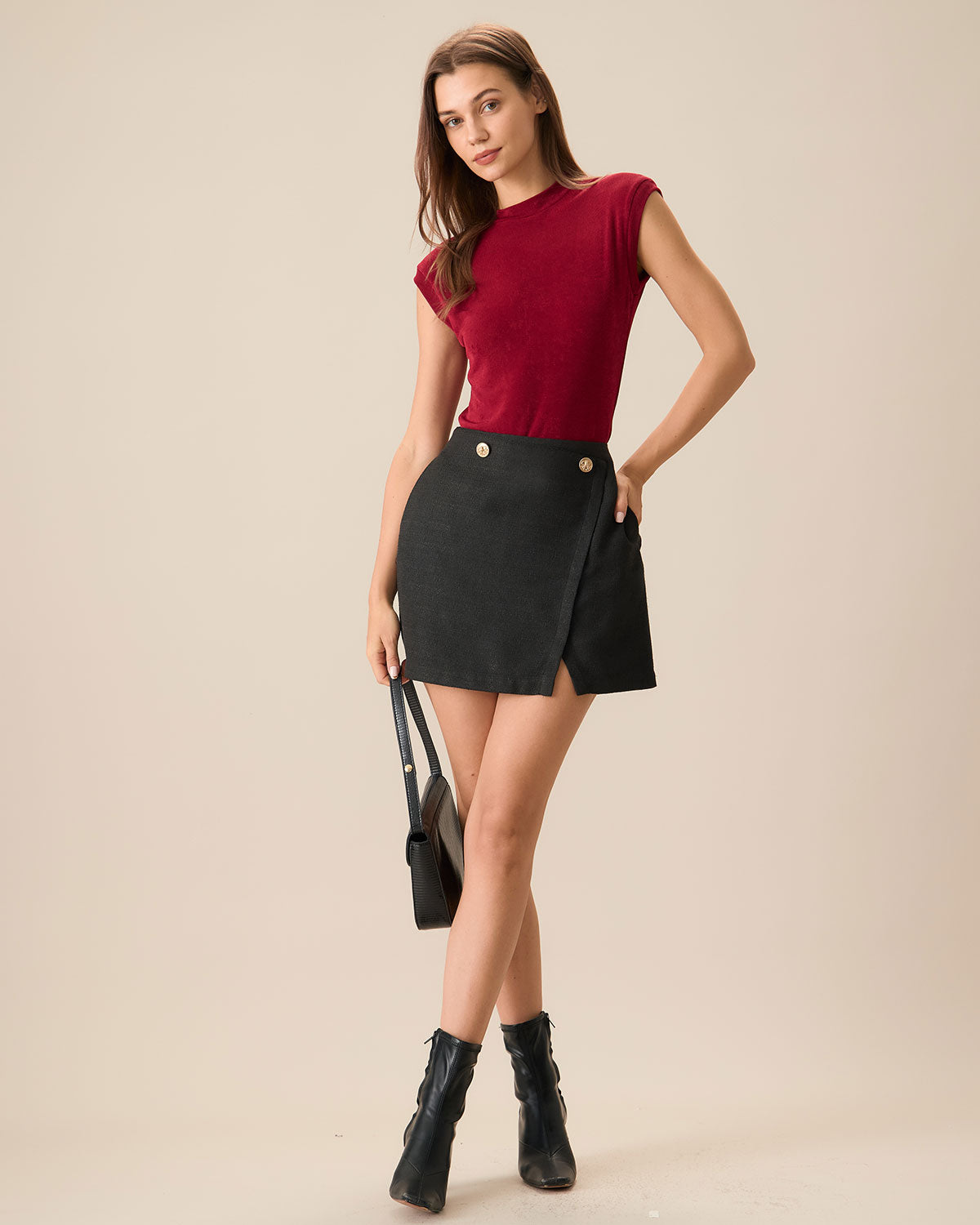 Belltoile™ Kadın Siyah A Kesim Yırtmaçlı Mini Etek