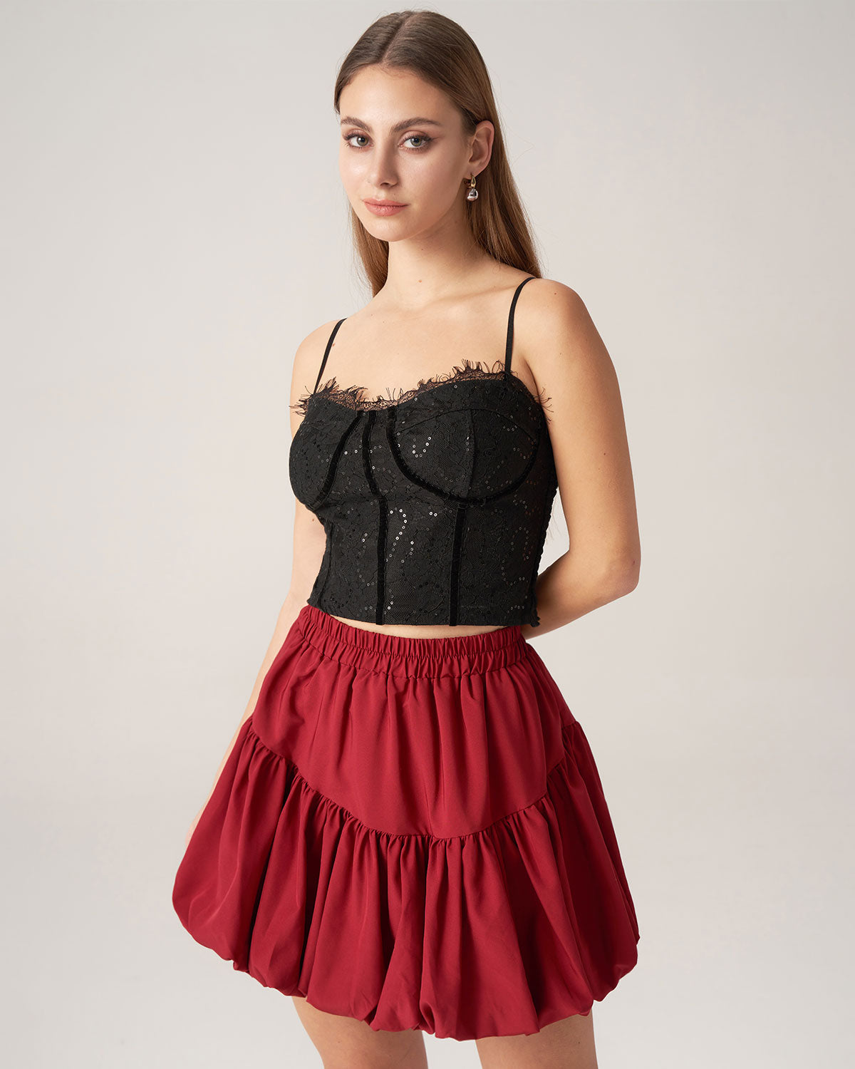Belltoile™ Bettydress-Kırmızı Beli Lastikli Baloncuklu Mini Etek