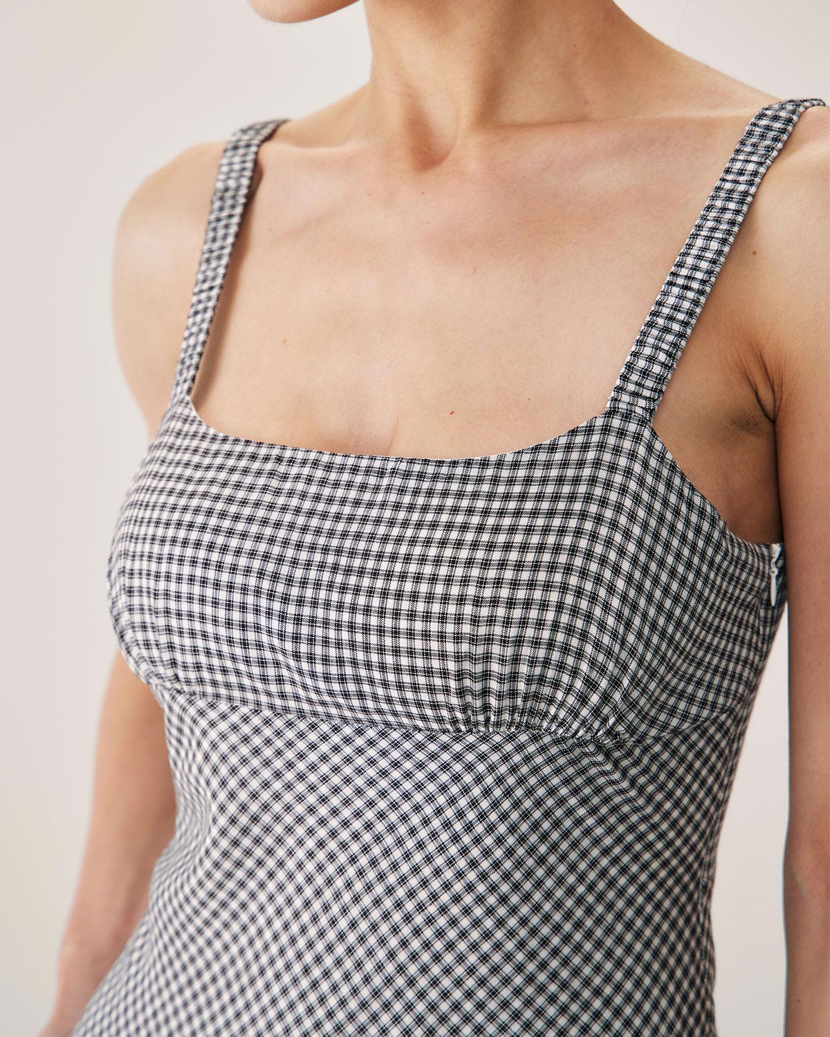Belltoile™ Siyah Ekose Dantelli Slip Midi Elbise