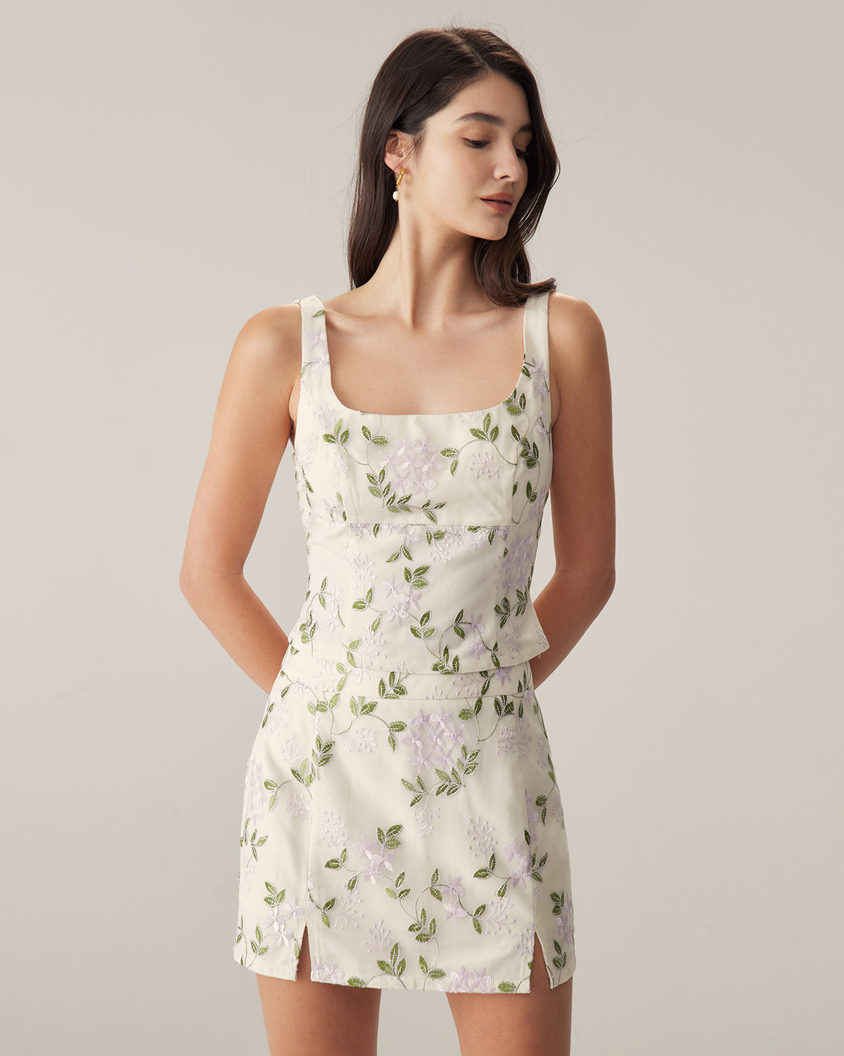 Belltoile™ Bej Çiçekli Düz Mini Etek