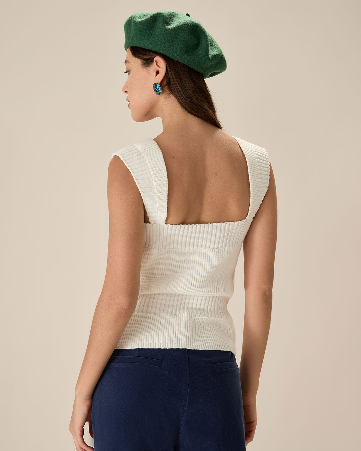 Belltoile™ Beyaz Örgü Düğmeli Tank