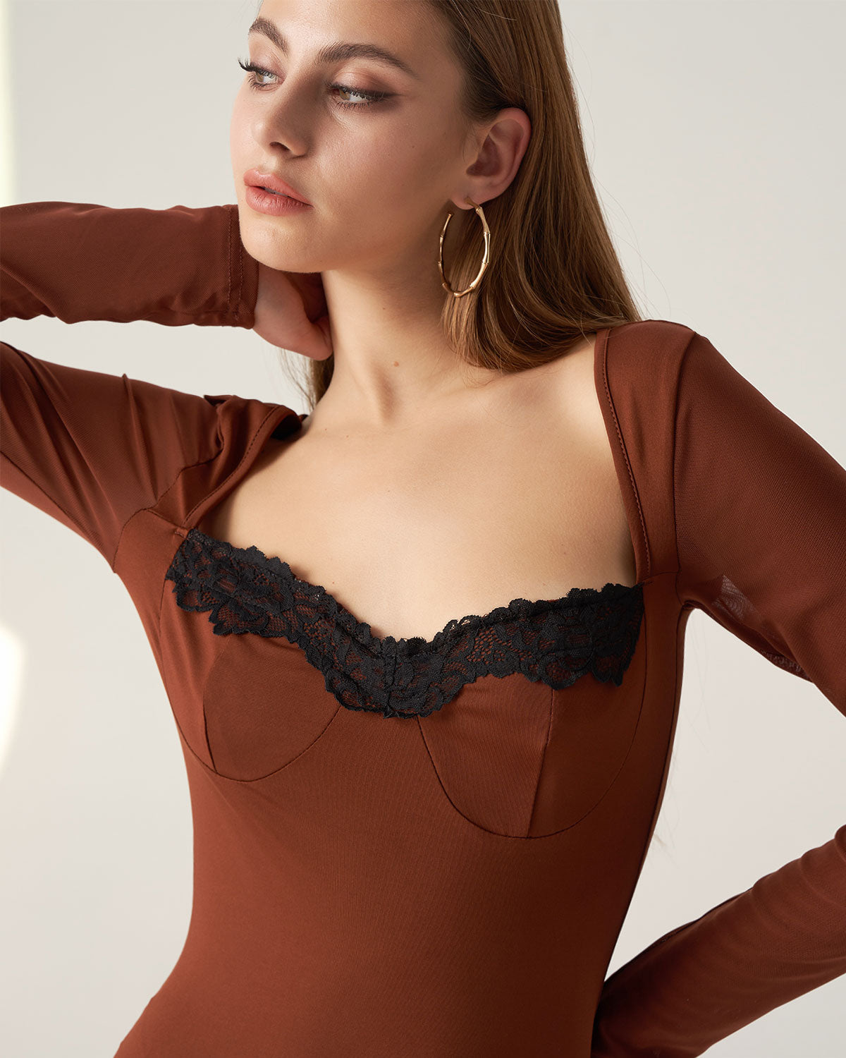 Belltoile Bettydress-Kahverengi Dantelli Bodycon Mini Elbise