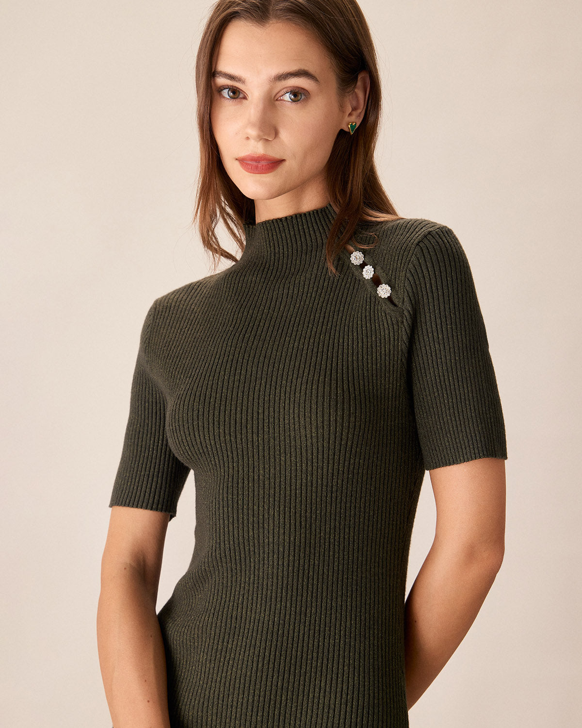 Belltoile™ Yeşil Bisiklet Yaka Bodycon Kazak Elbise