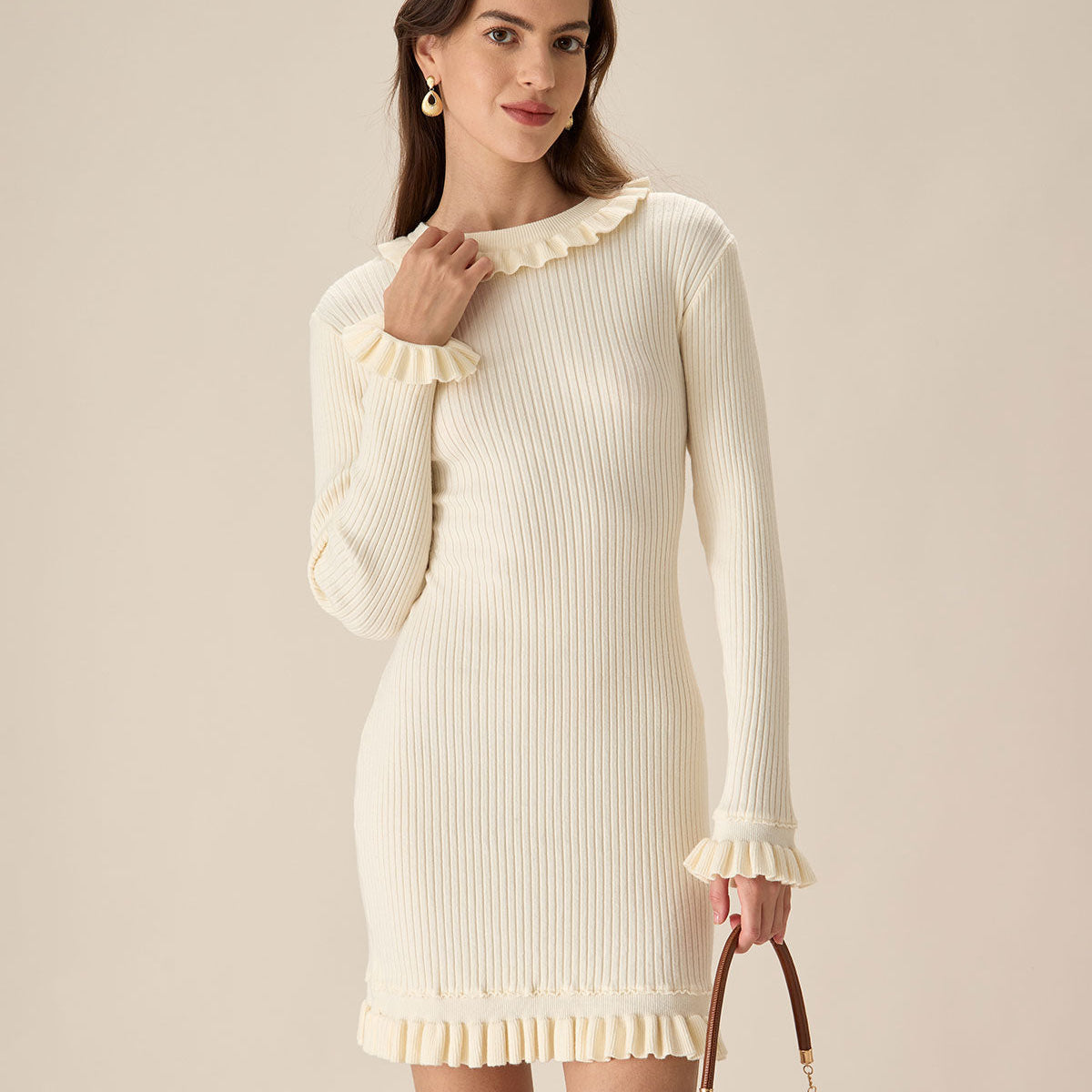 Belltoile™ Beyaz Bodycon Kazak Mini Elbise