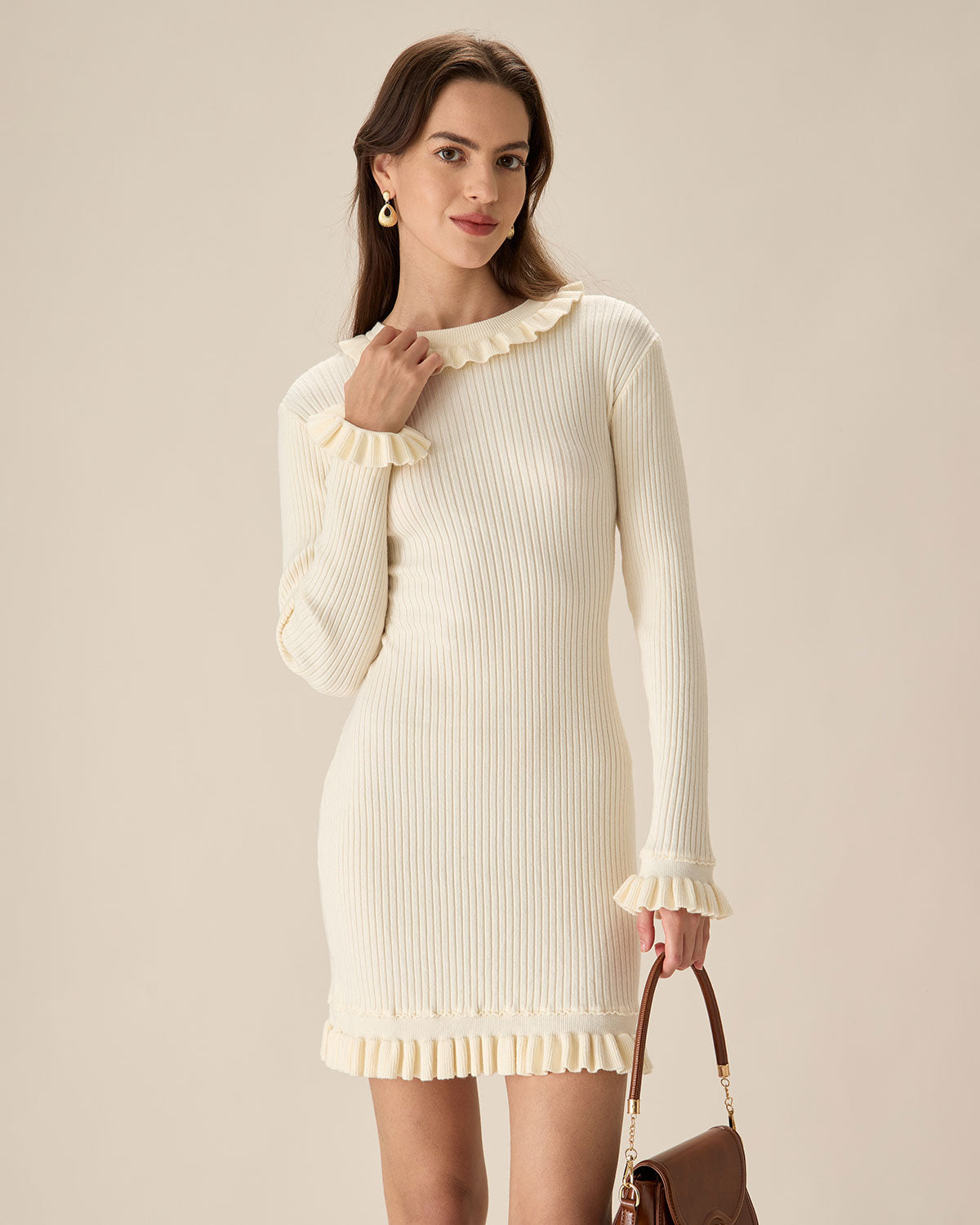 Belltoile™ Beyaz Bodycon Kazak Mini Elbise