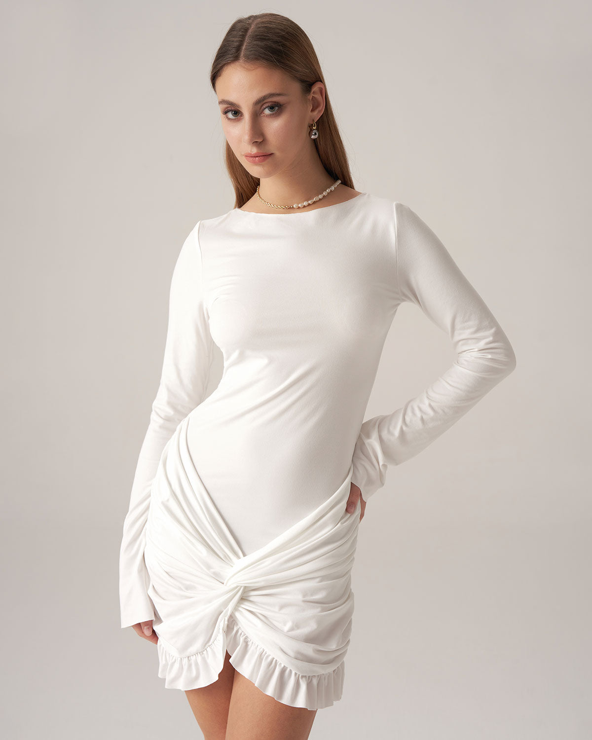 Belltoile™ Bettydress-Beyaz Fırfırlı Bodycon Mini Elbise