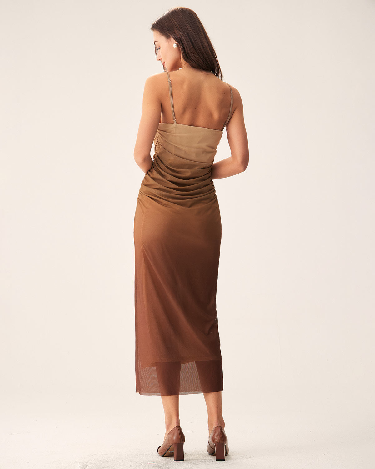 Belltoile Kahverengi Dantelli File Slip Midi Elbise