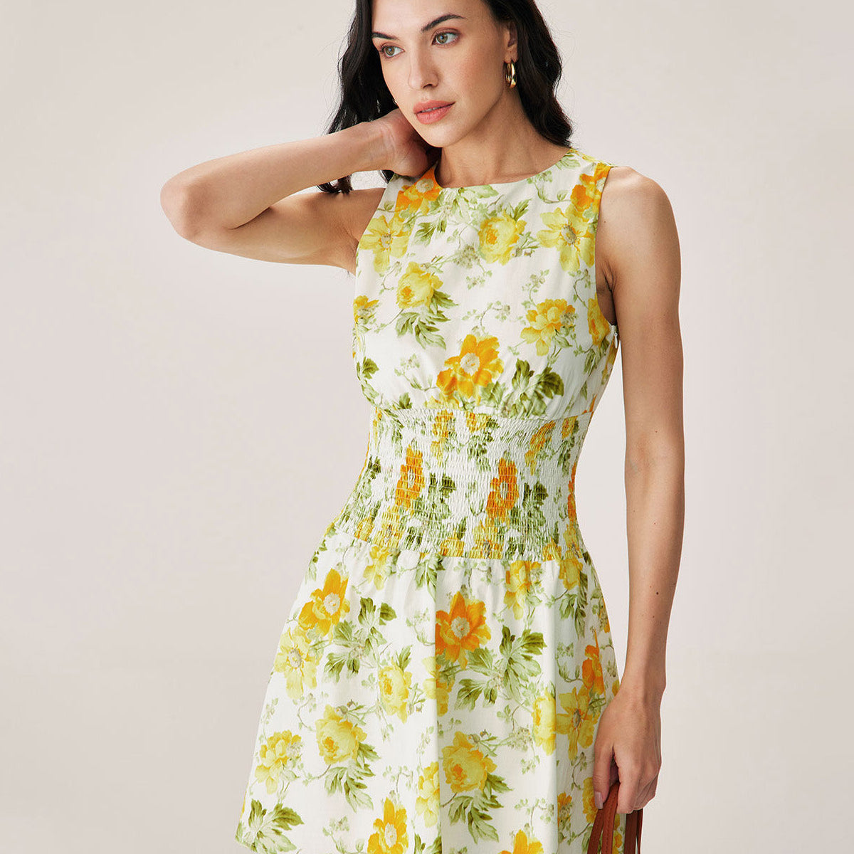 Belltoile™ Yeşil Çiçekli Kayık Yaka Mini Elbise