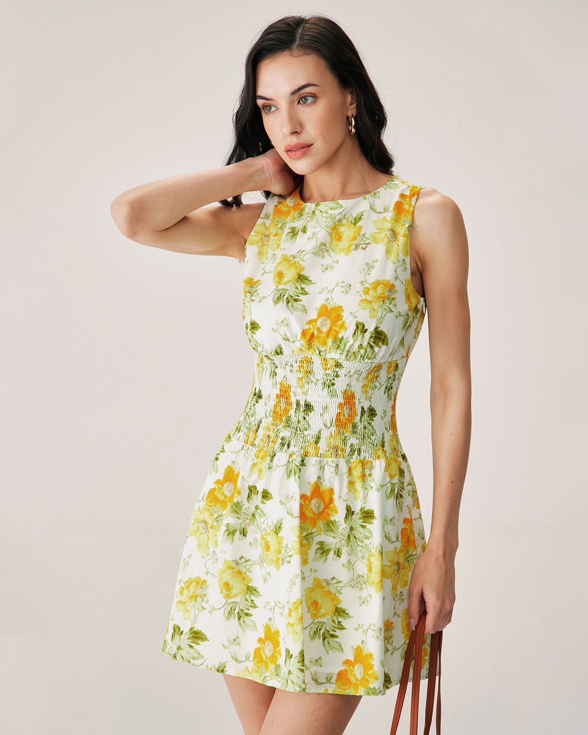 Belltoile™ Yeşil Çiçekli Kayık Yaka Mini Elbise
