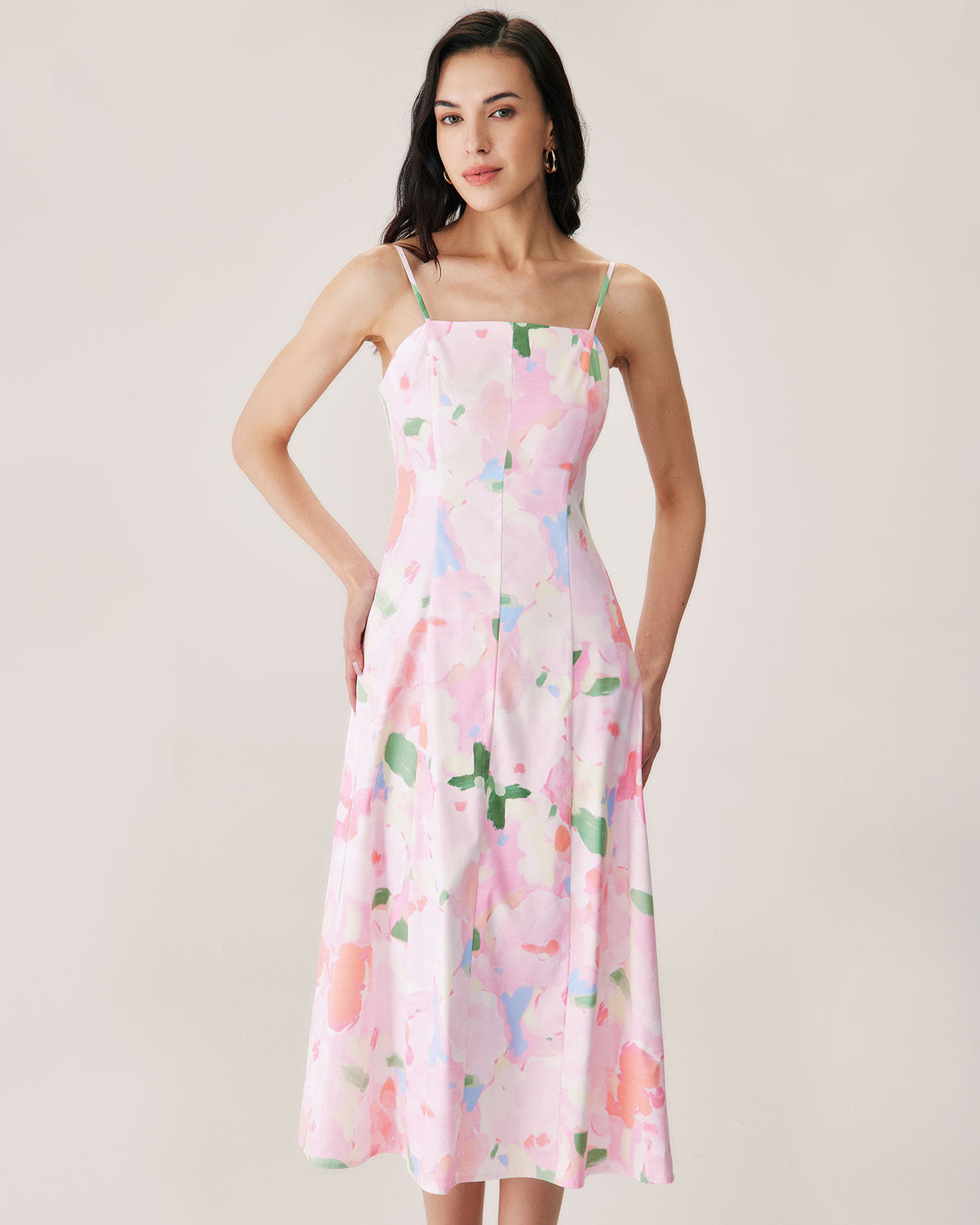 Belltoile™ Pembe Çiçekli Slip Midi Elbise