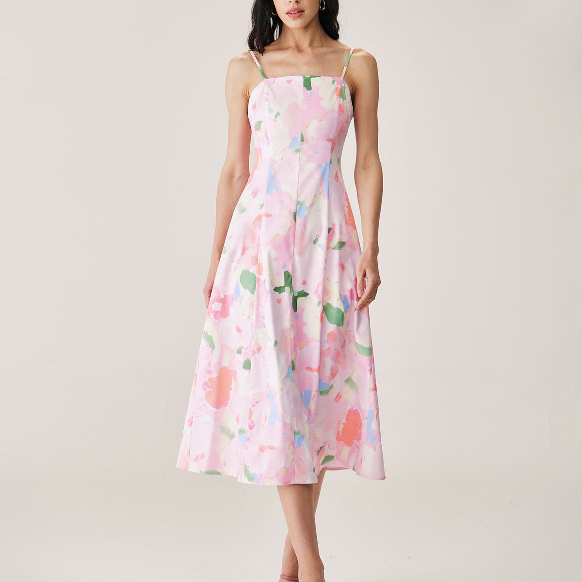 Belltoile™ Pembe Çiçekli Slip Midi Elbise