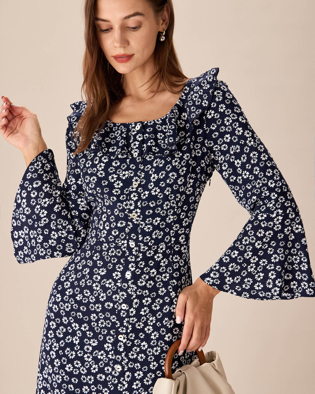 Belltoile™ Mavi Çiçekli Fırfırlı Şifon Maxi Elbise