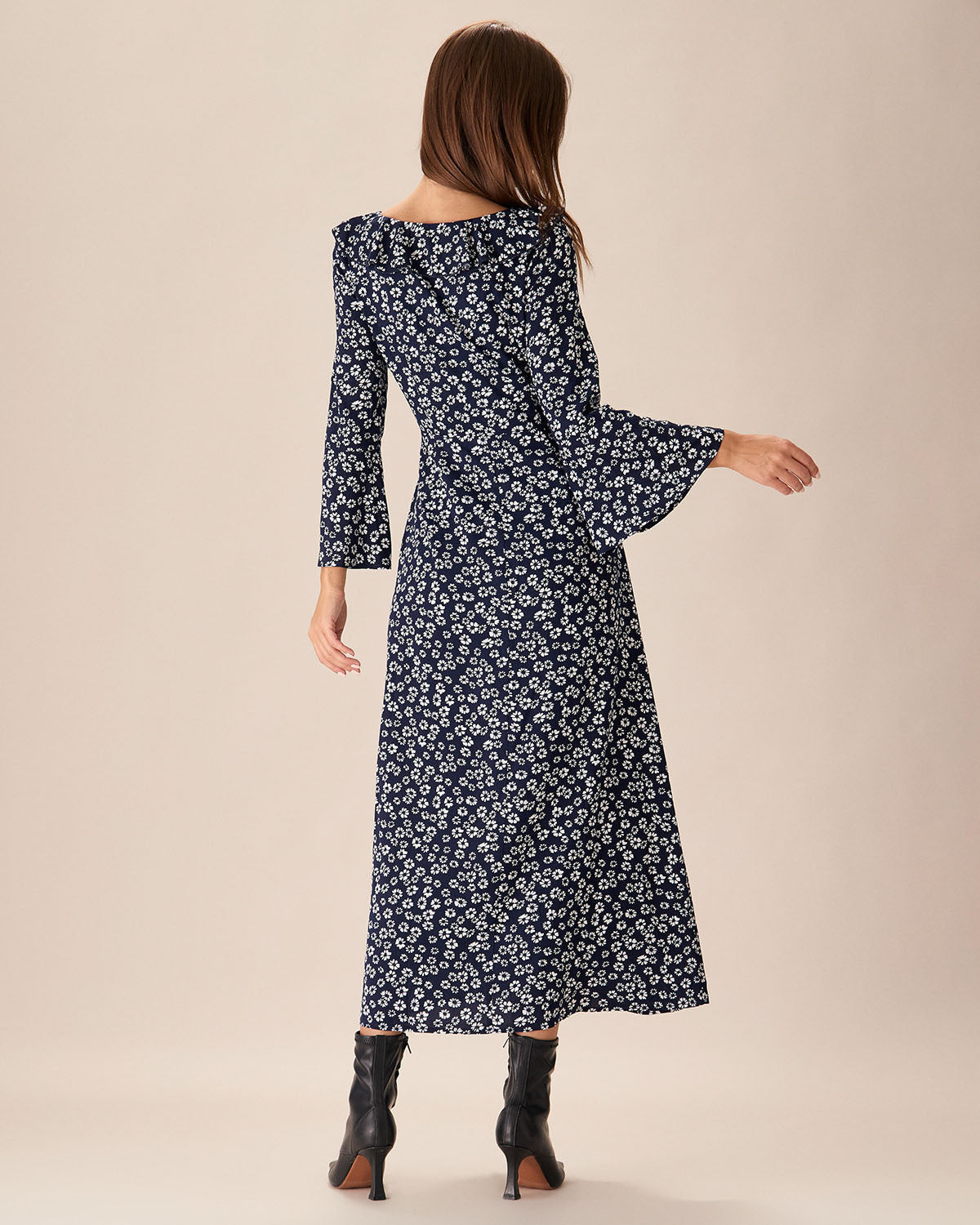 Belltoile™ Mavi Çiçekli Fırfırlı Şifon Maxi Elbise