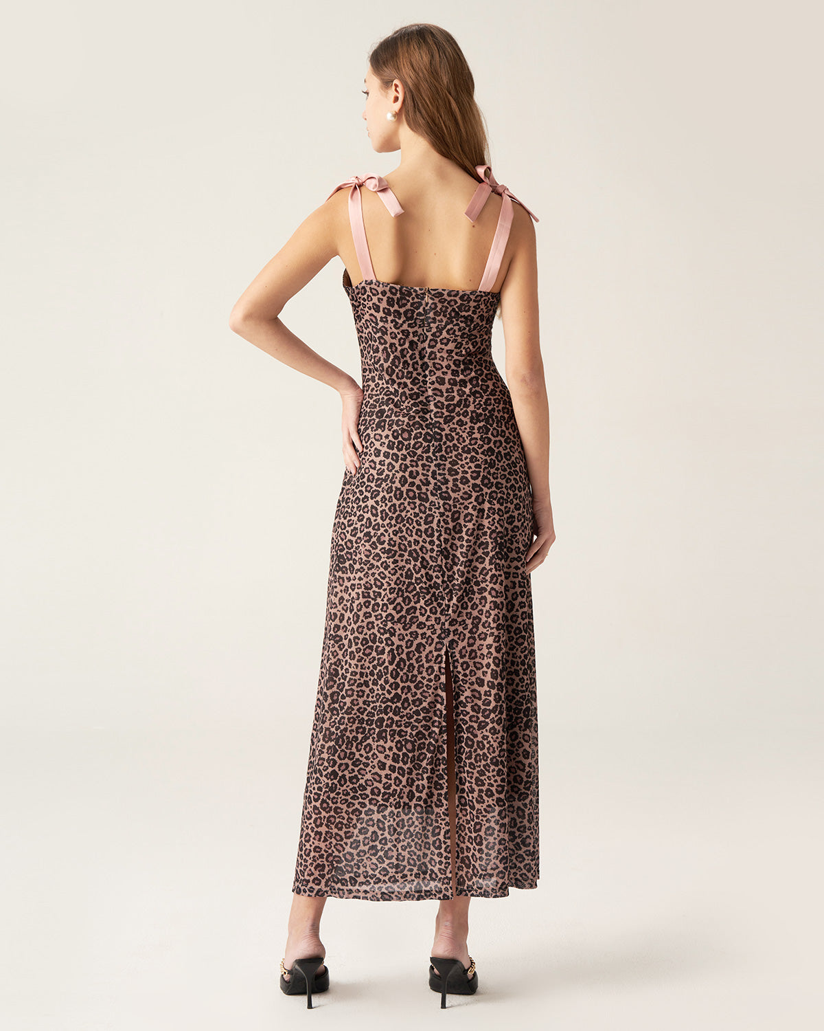 Belltoile™ Kahverengi Leopar Kalp Yaka Slip Maxi Elbise