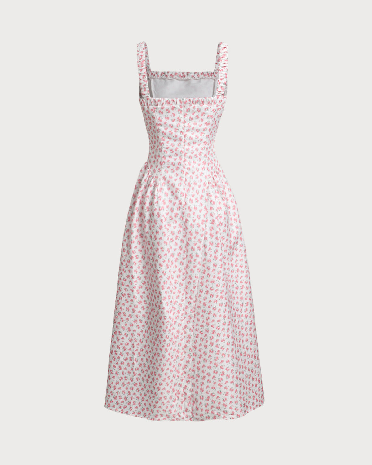 Belltoile™ Pembe Çiçekli Kare Yaka Pileli Midi Elbise