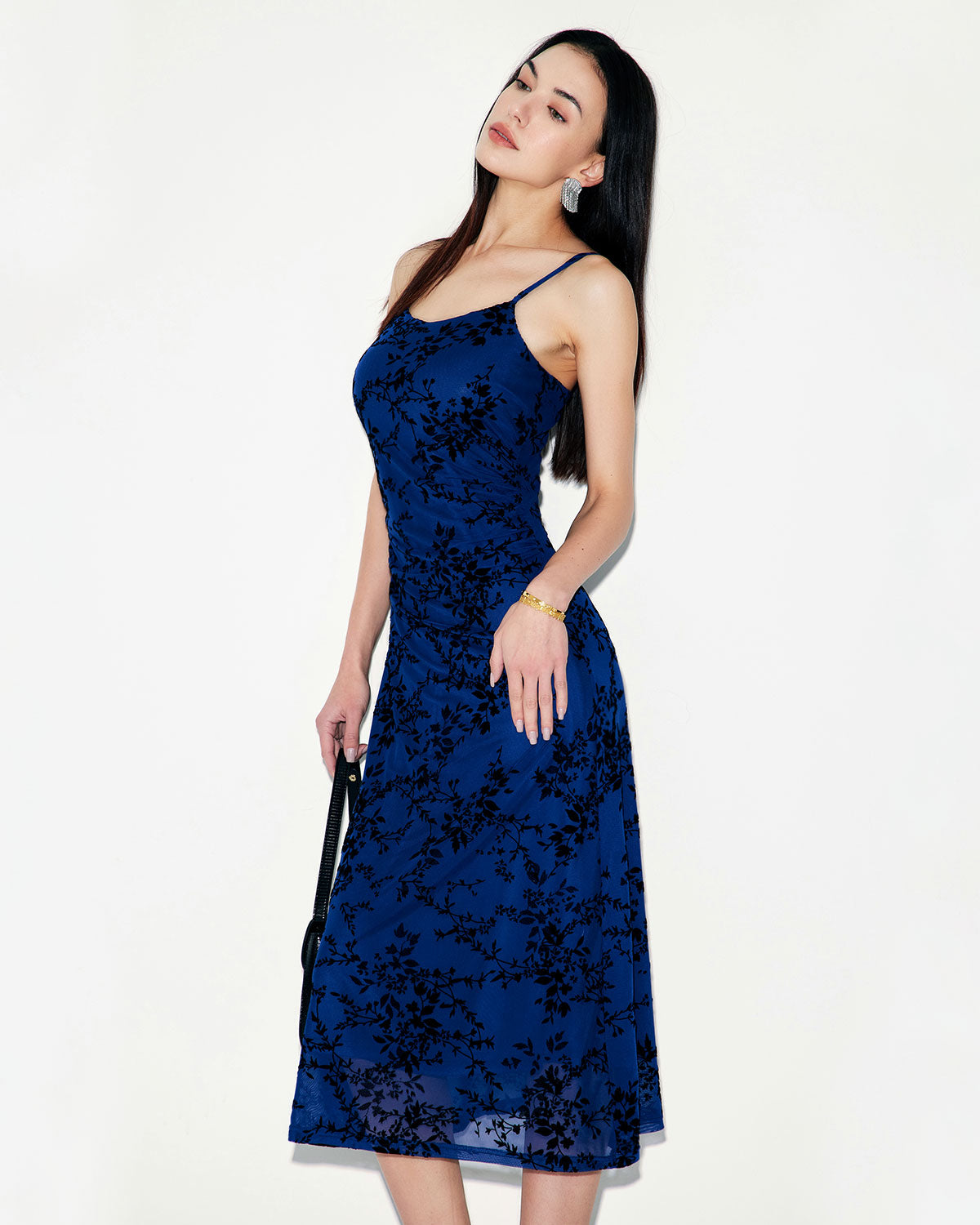 Belltoile™ Mavi Çiçekli File Slip Midi Elbise