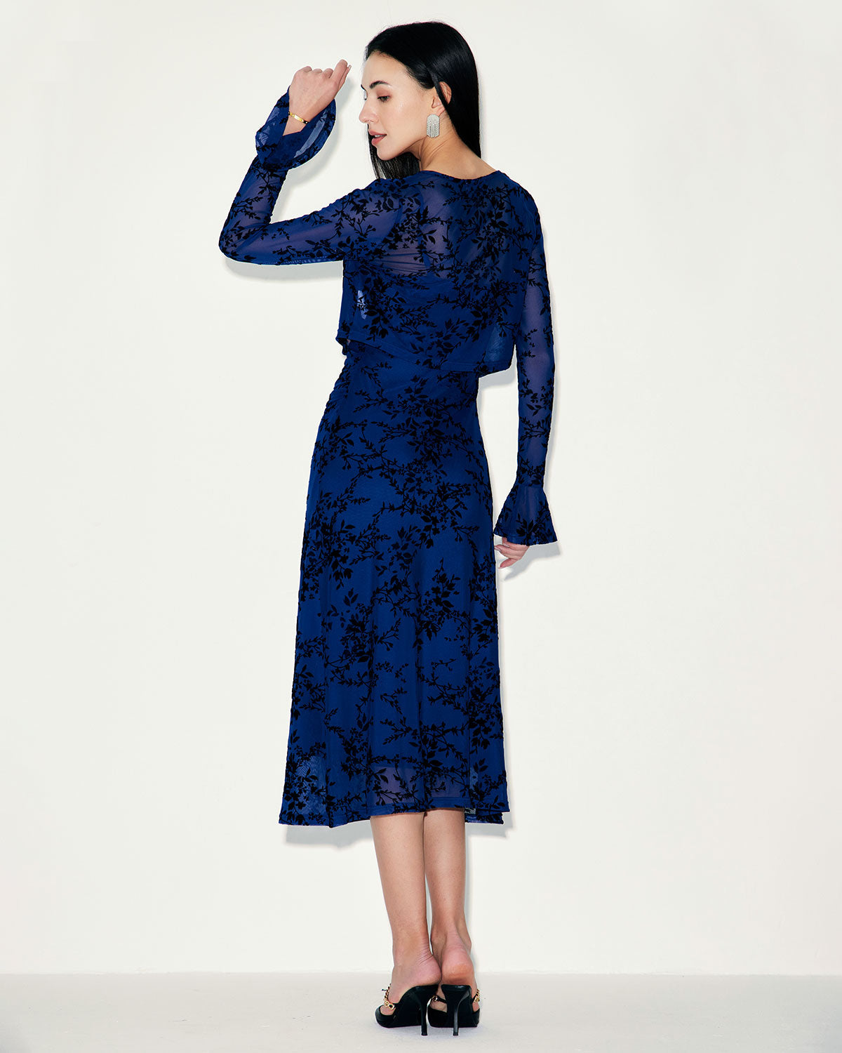 Belltoile™ Mavi Çiçekli File Slip Midi Elbise