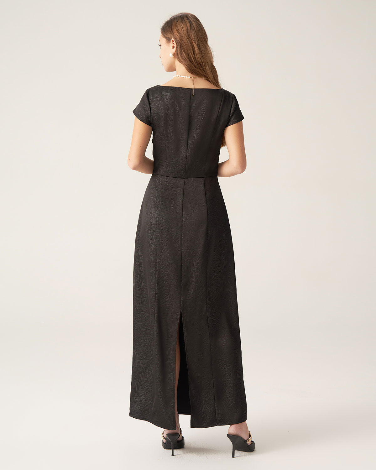 Belltoile™ Siyah Kare Yaka Kap Kol Maxi Elbise