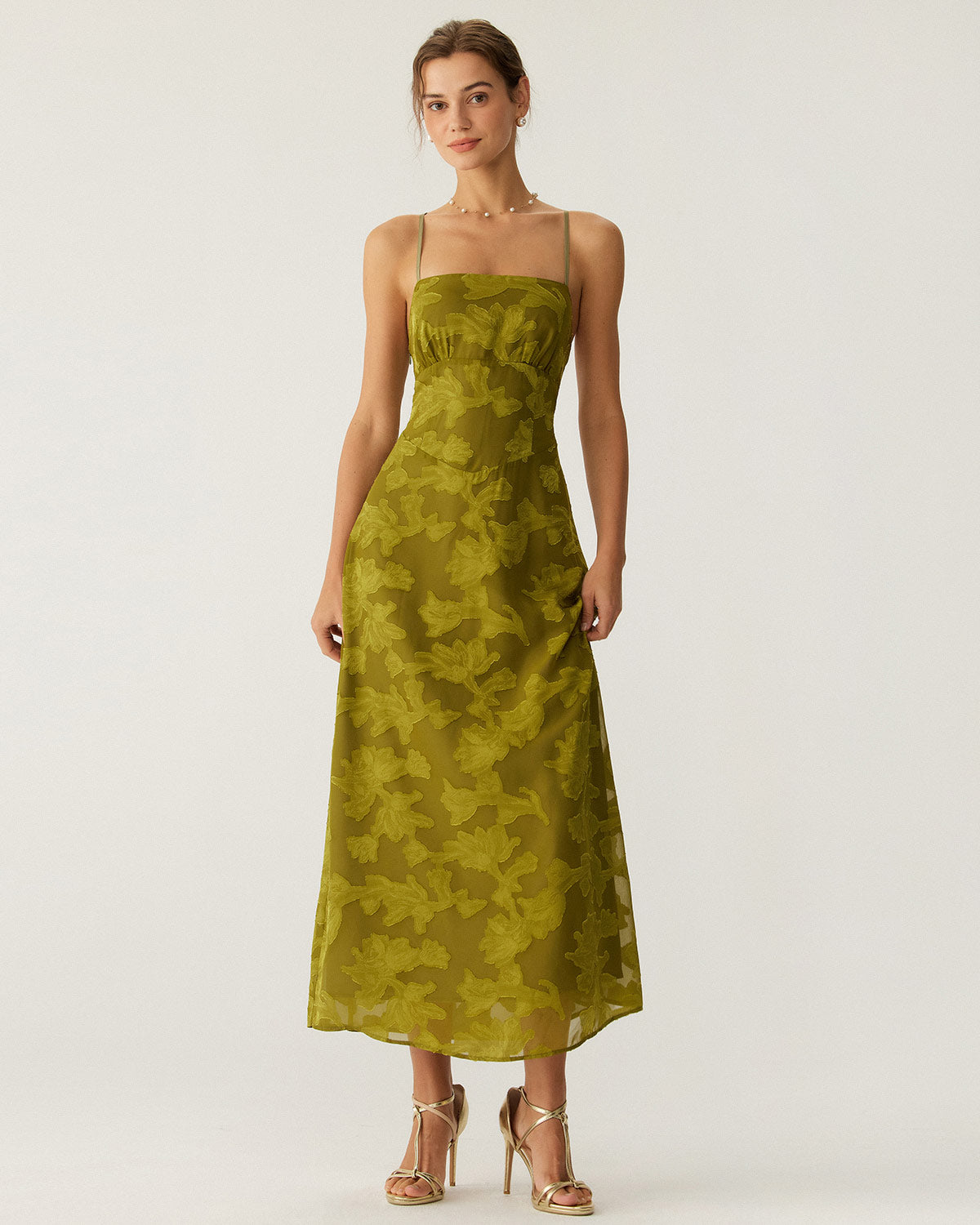 Belltoile Yeşil Çiçekli Dantelli Sırtı Açık Slip Maxi Elbise
