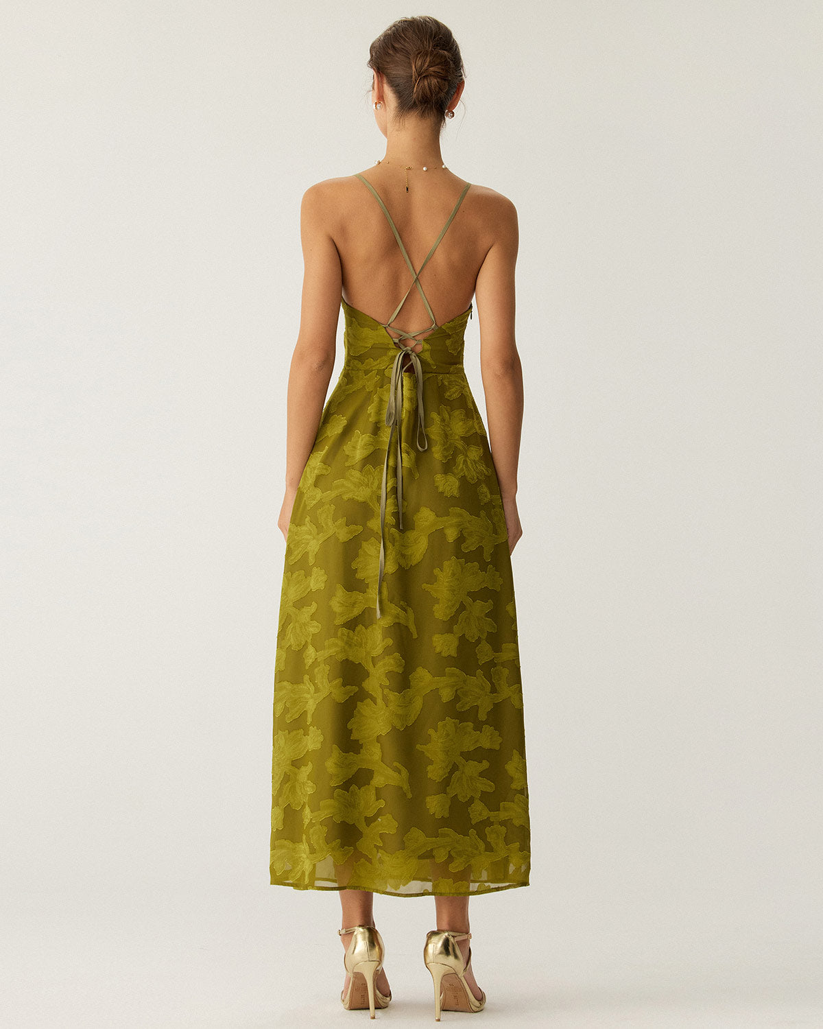 Belltoile Yeşil Çiçekli Dantelli Sırtı Açık Slip Maxi Elbise