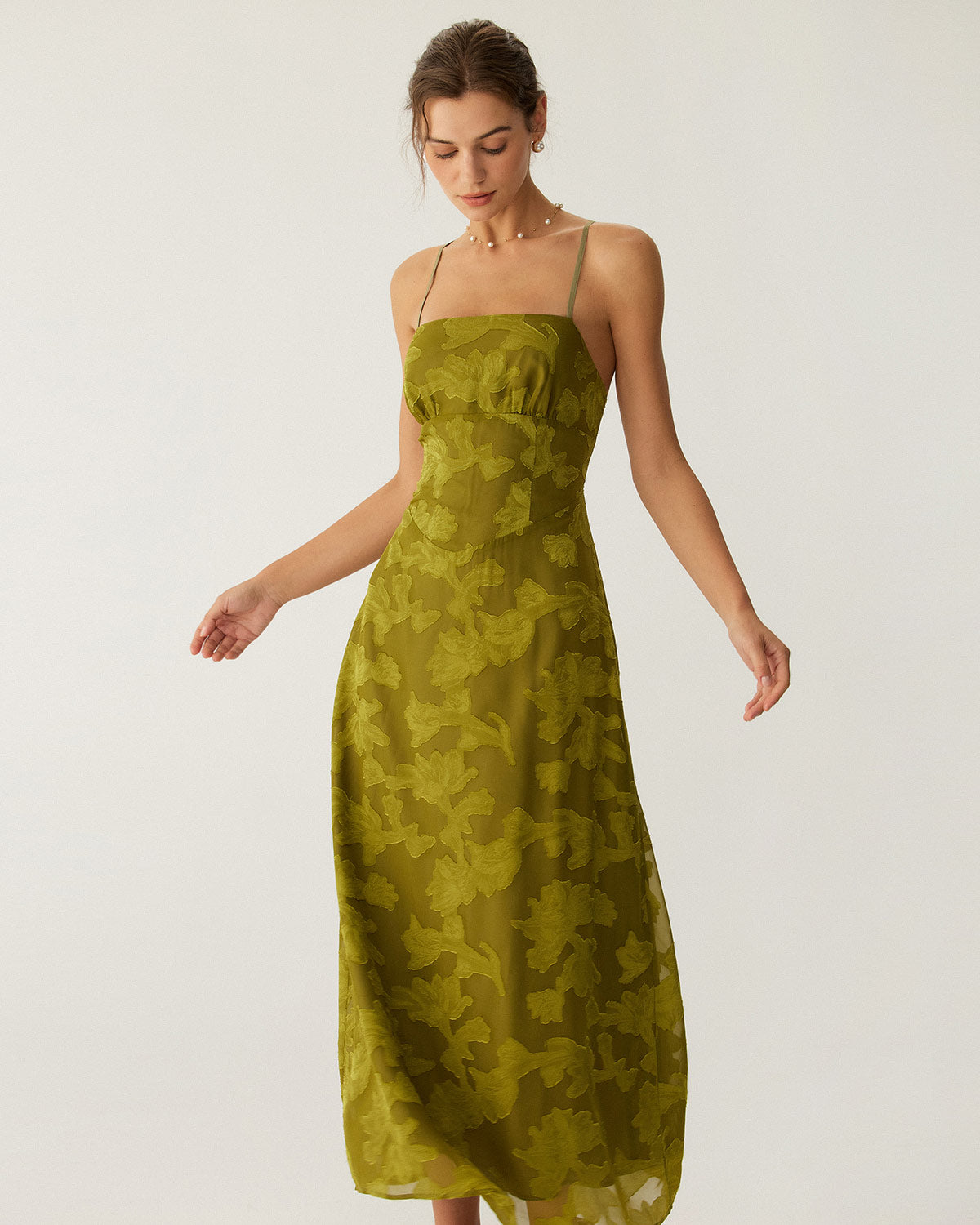 Belltoile Yeşil Çiçekli Dantelli Sırtı Açık Slip Maxi Elbise